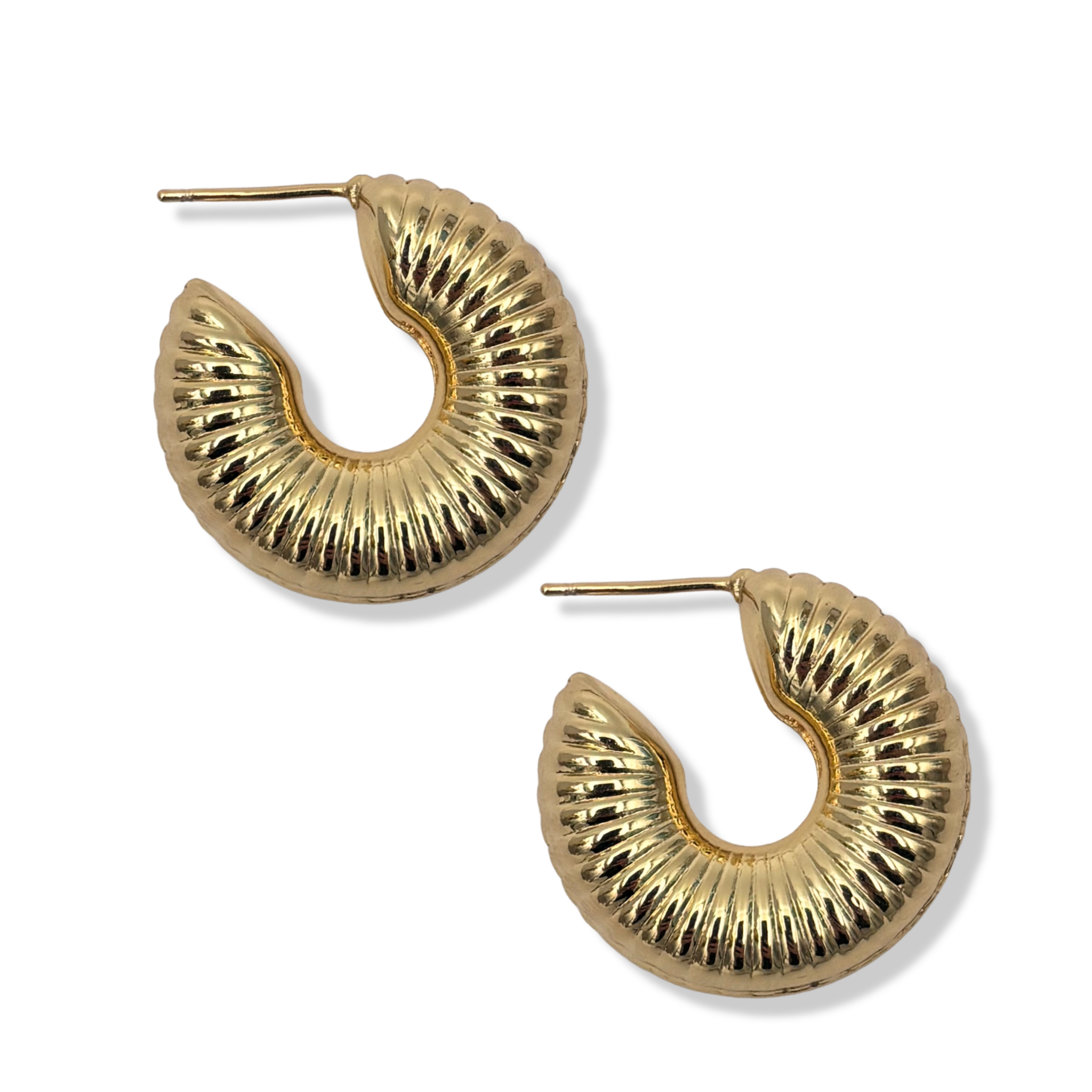 Gold ribbed chunky hoop earrings by HOLST+LEE