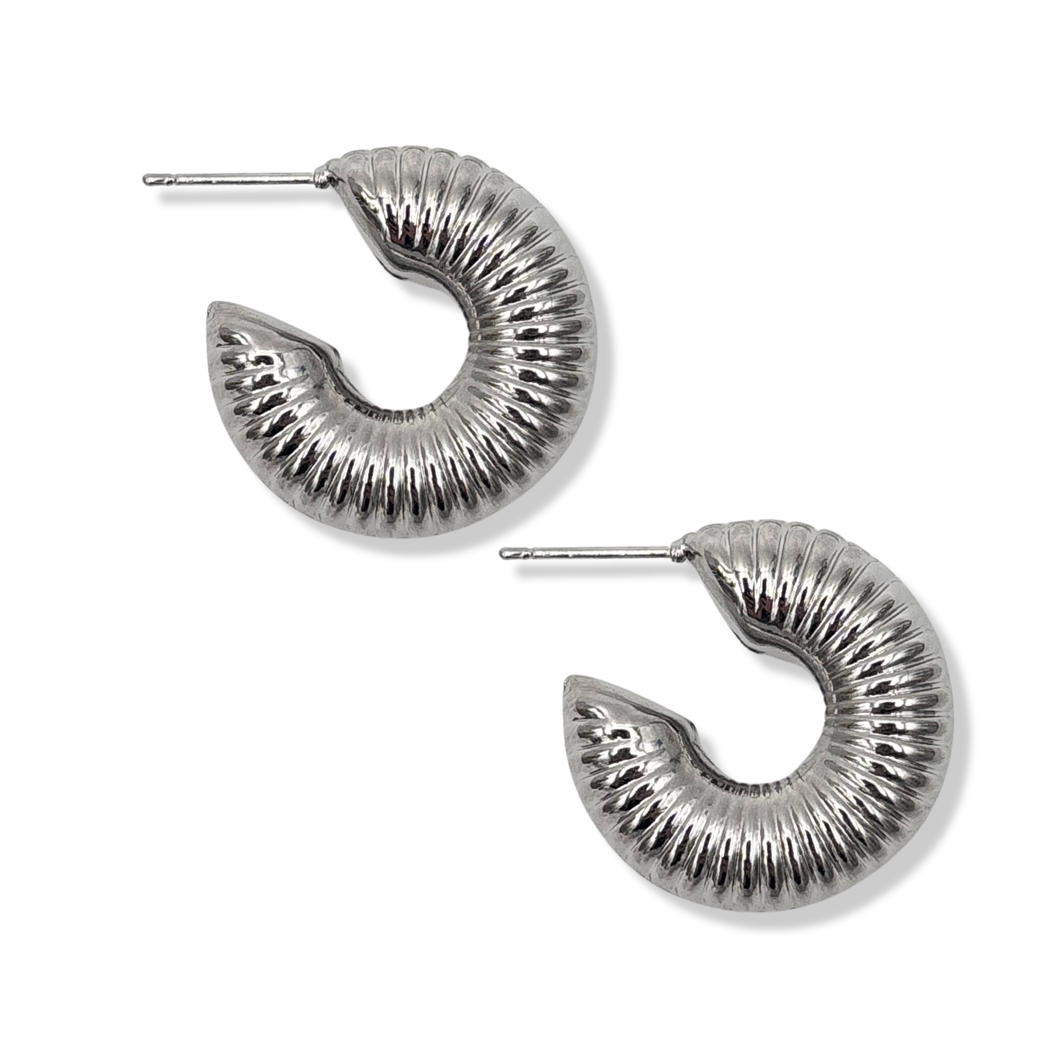 Silver ribbed chunky hoop earrings by HOLST+LEE