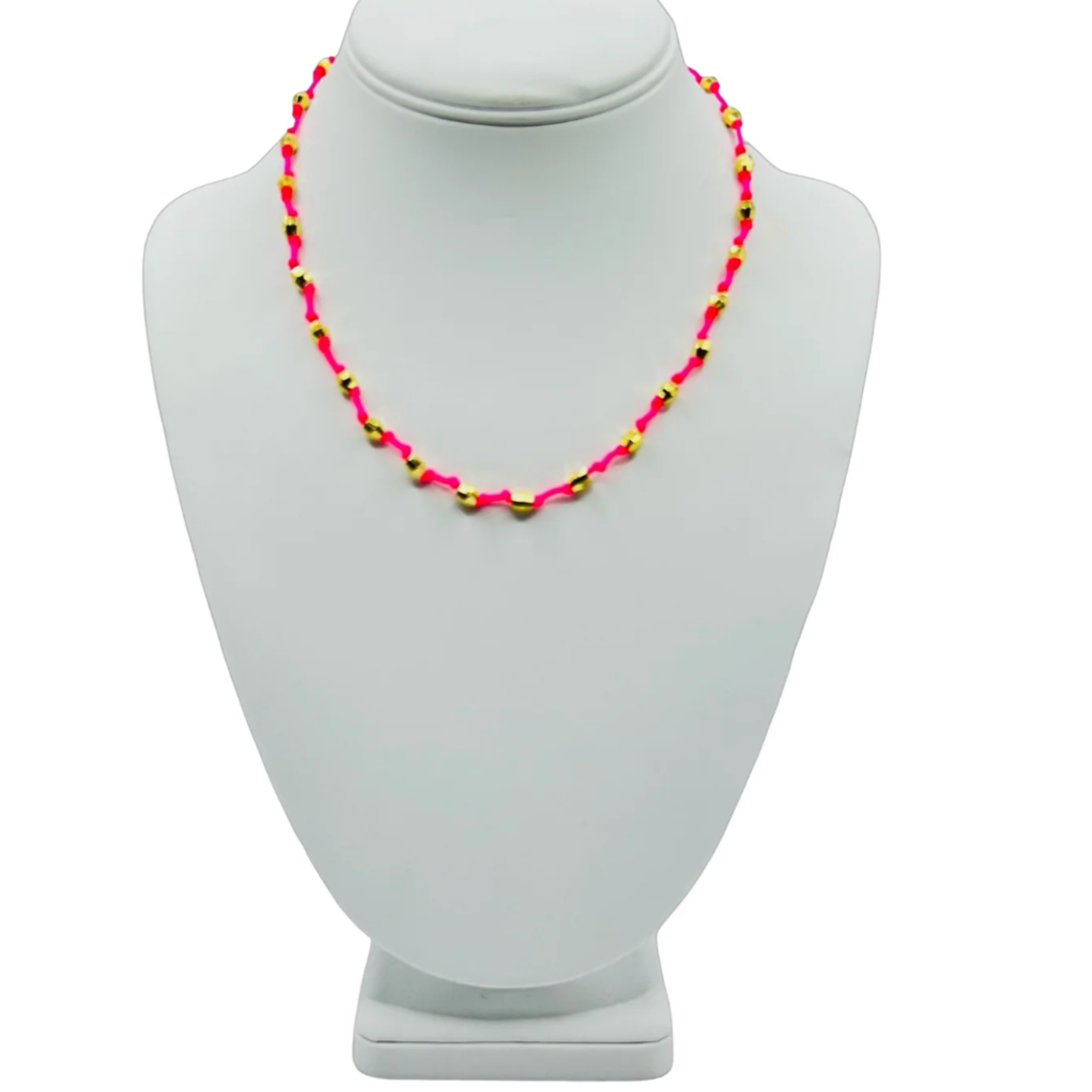 Hot pink cord everyday necklace with gold nugget beads by HOLST+LEE
