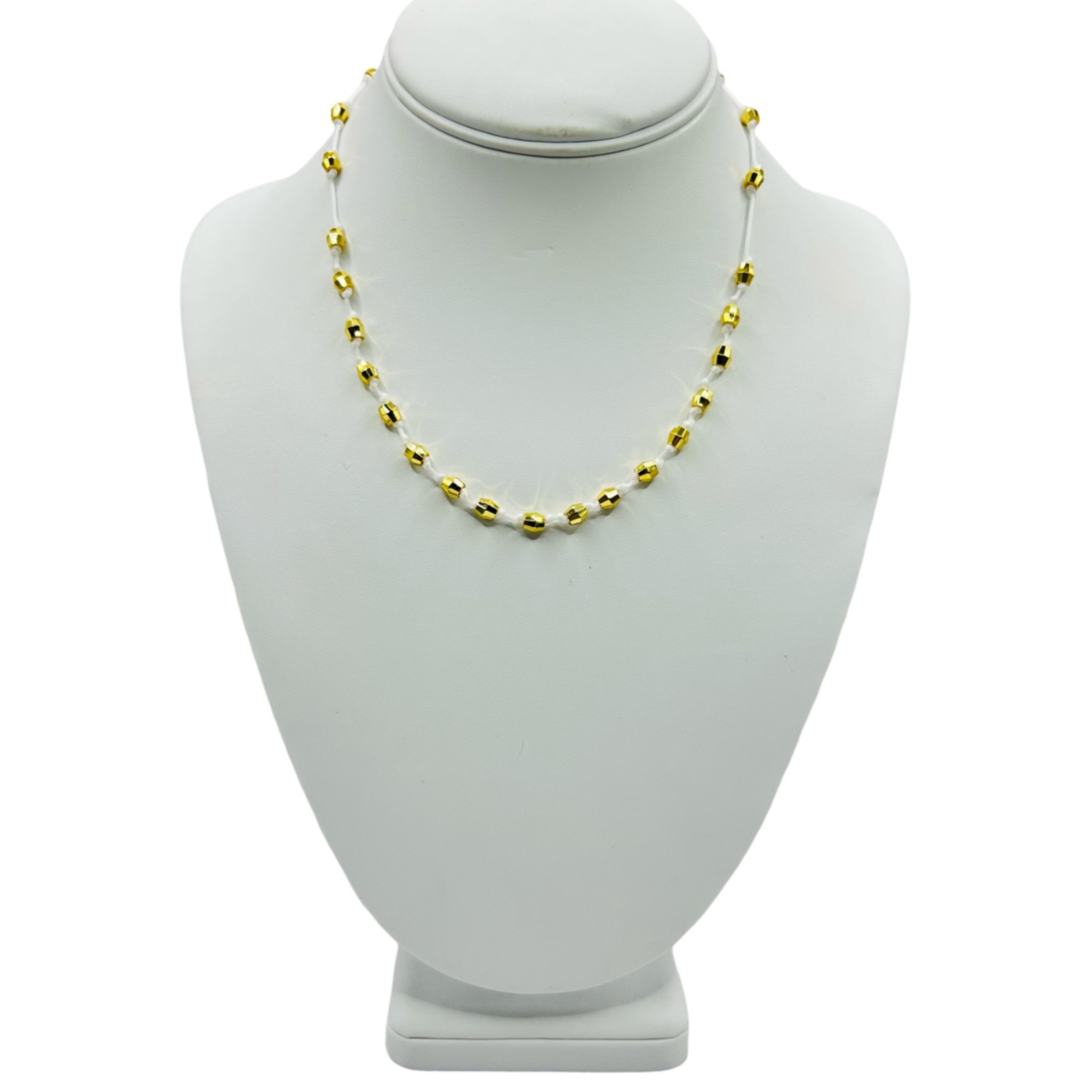 White cord everyday necklace with gold nugget beads by HOLST+LEE