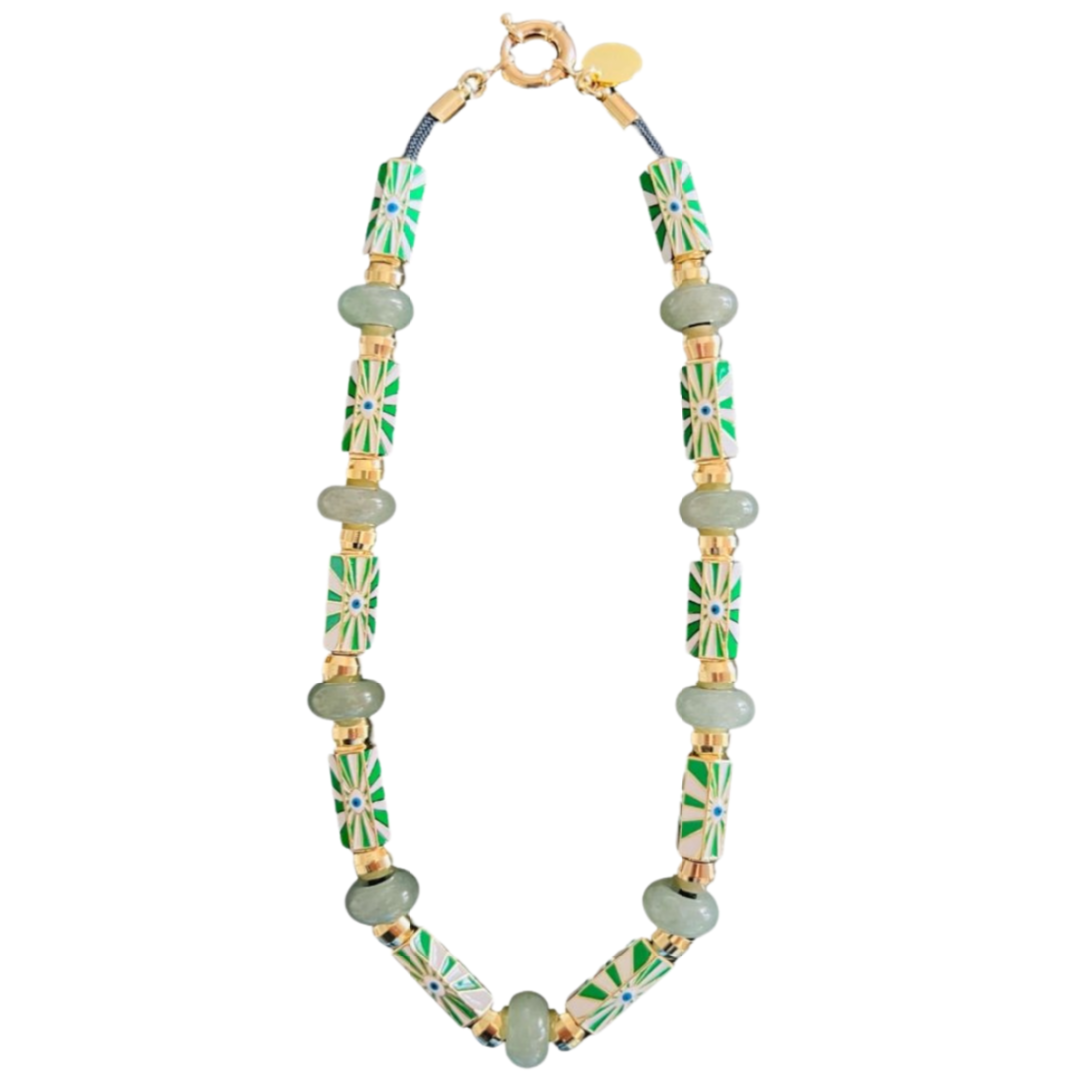 Evil Eye Beaded Jade Necklace 