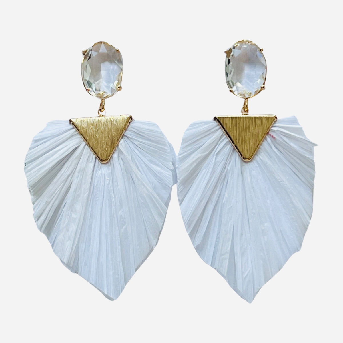 Raffia Fan Earrings White