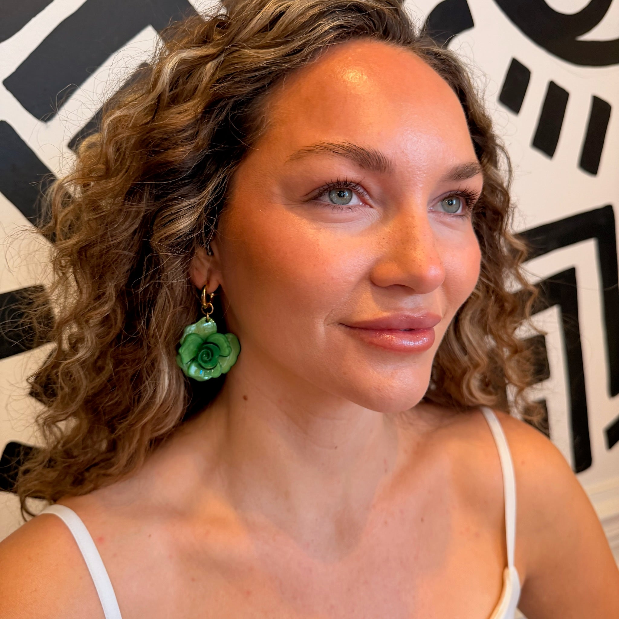 Fiore Earrings-Green-on model