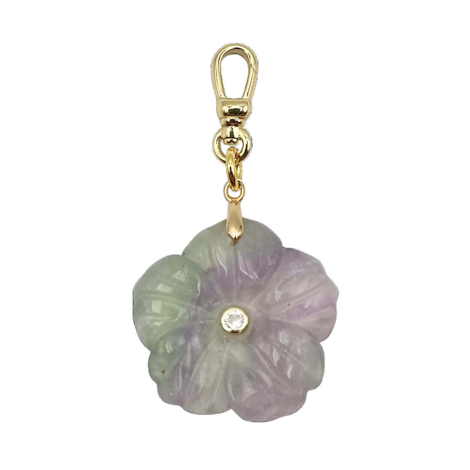 Purple and Green semi-precious flower pendant with rhinestone center piece with gold charm clip by HOLST_+LEE