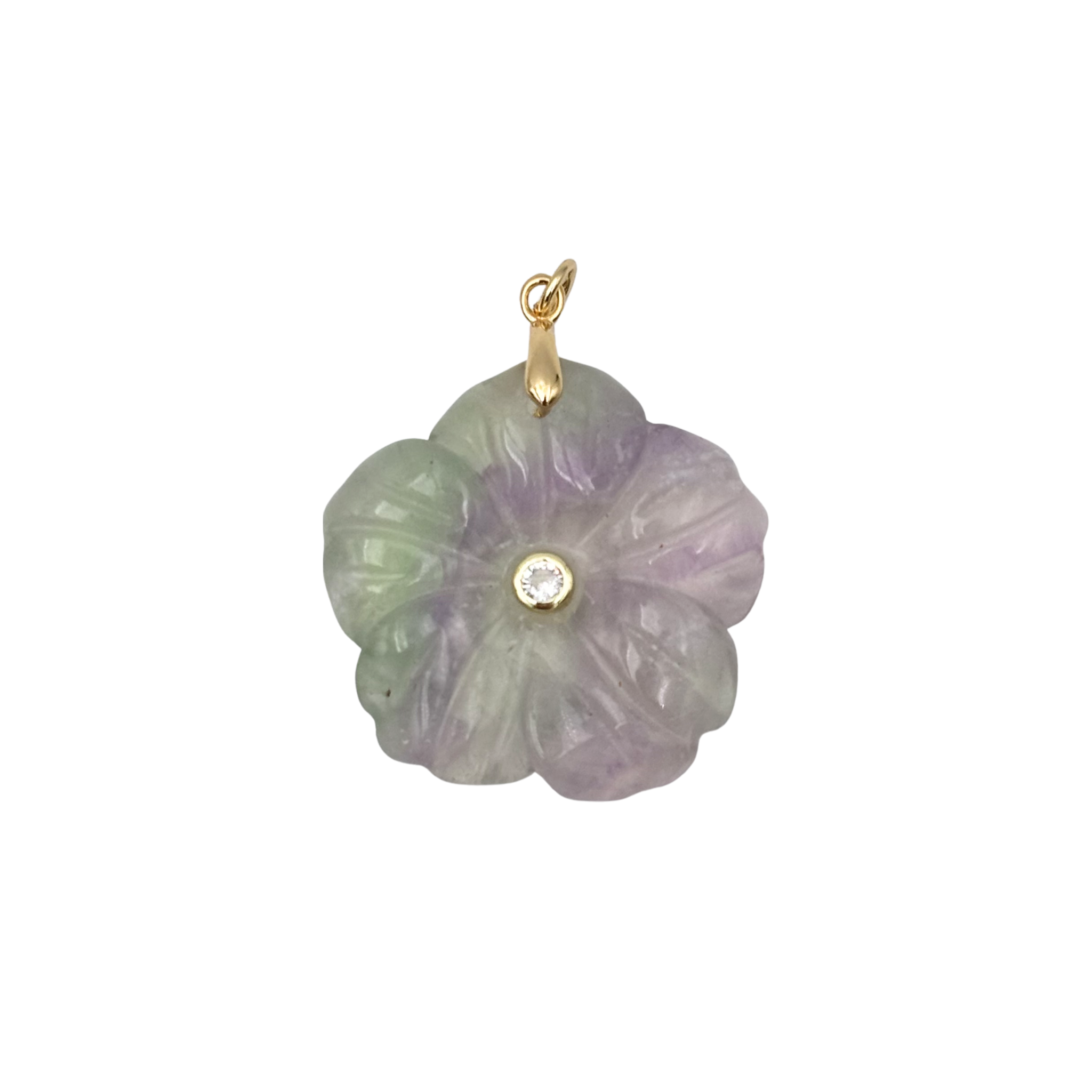 Fluorite semi-precious flower pendant with rhinestone center piece by HOLST+LEE