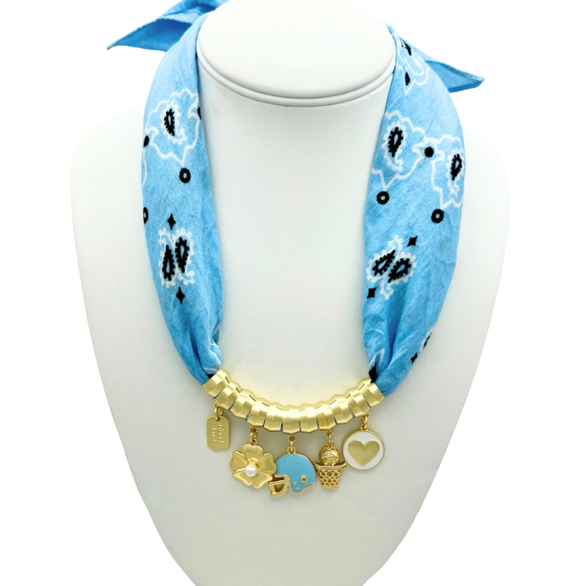 Game Day Bandana Necklace - Blue/White/Carolina Blue