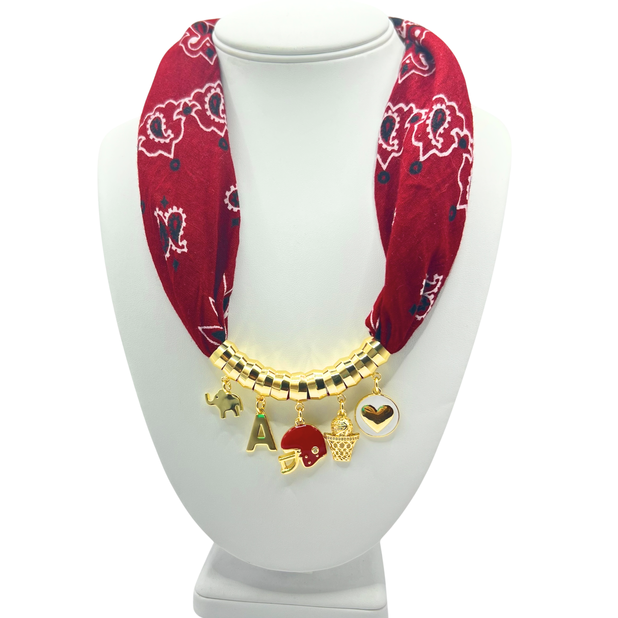 Game Day Bandana Necklace - Crimson/White
