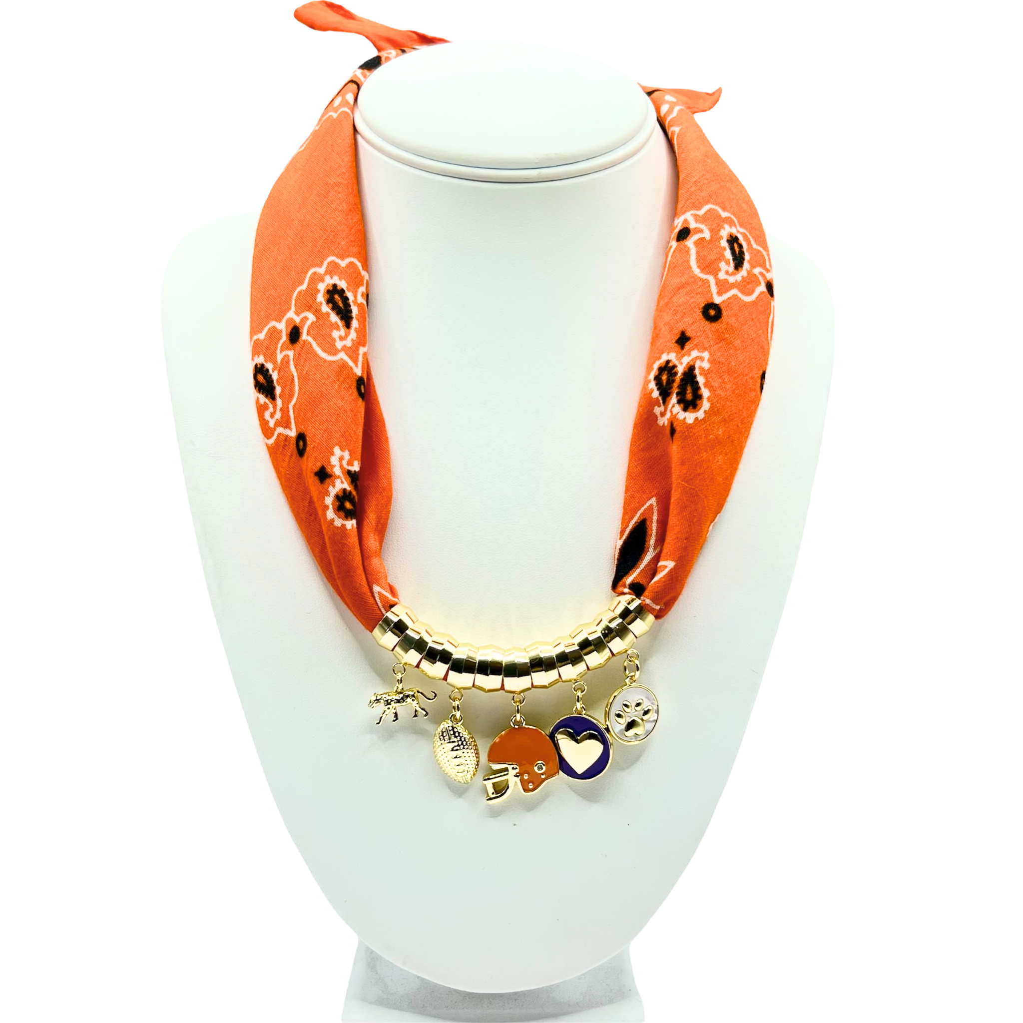 Game Day Bandana Necklace - White/Purple/Orange