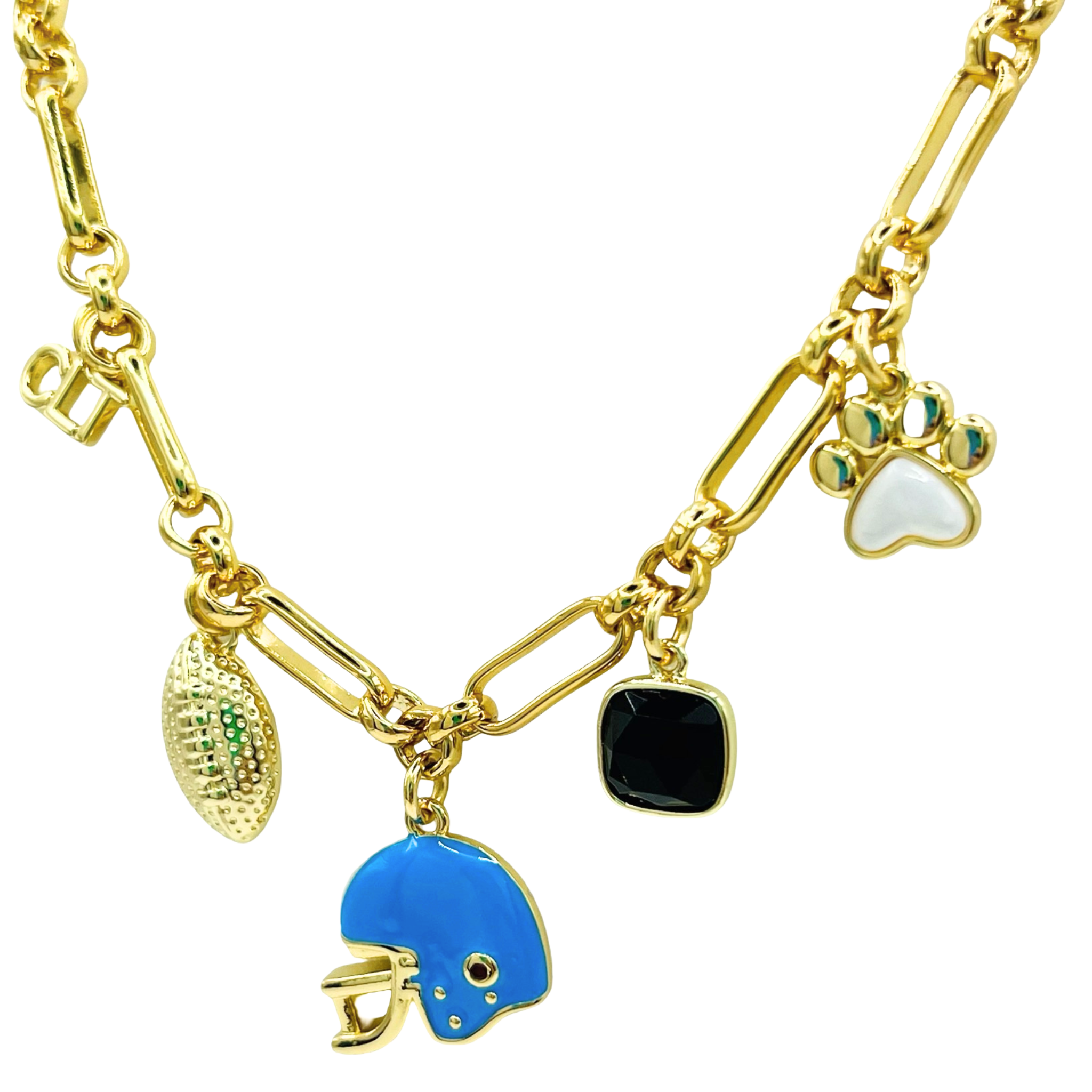 Game Day Spirit Charm Necklace - Black,White,Blue, & Silver