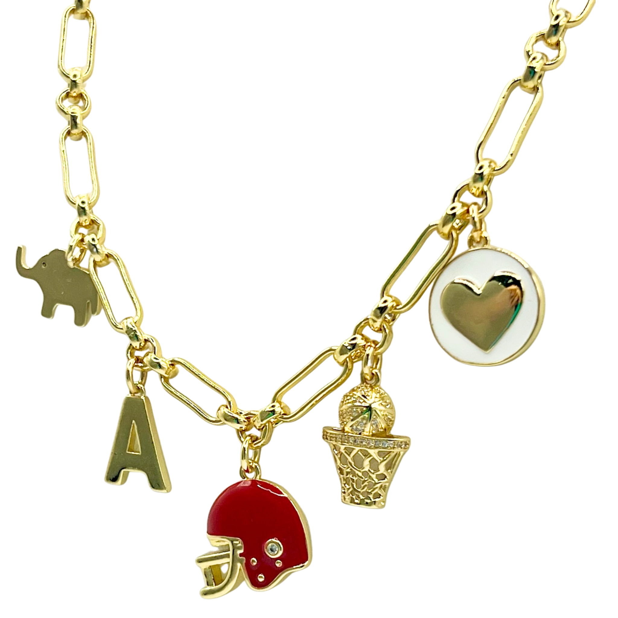 Game Day Spirit Charm Necklace - Crimson & White