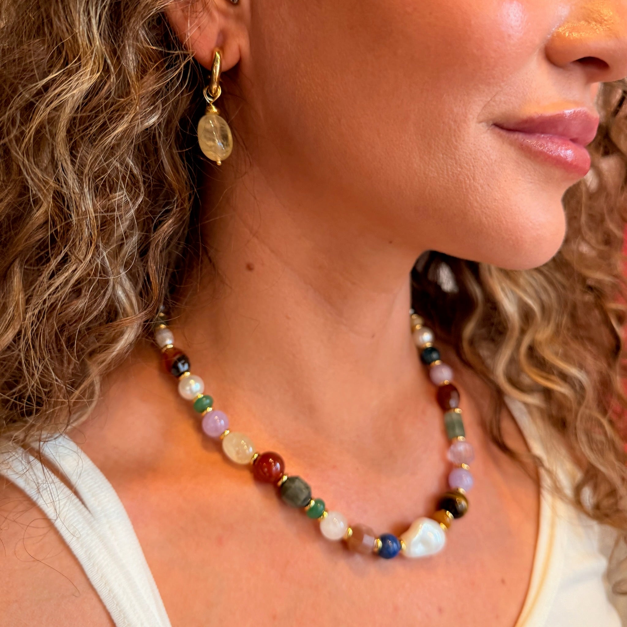 Gem Drop Earrings - Citrine - on model