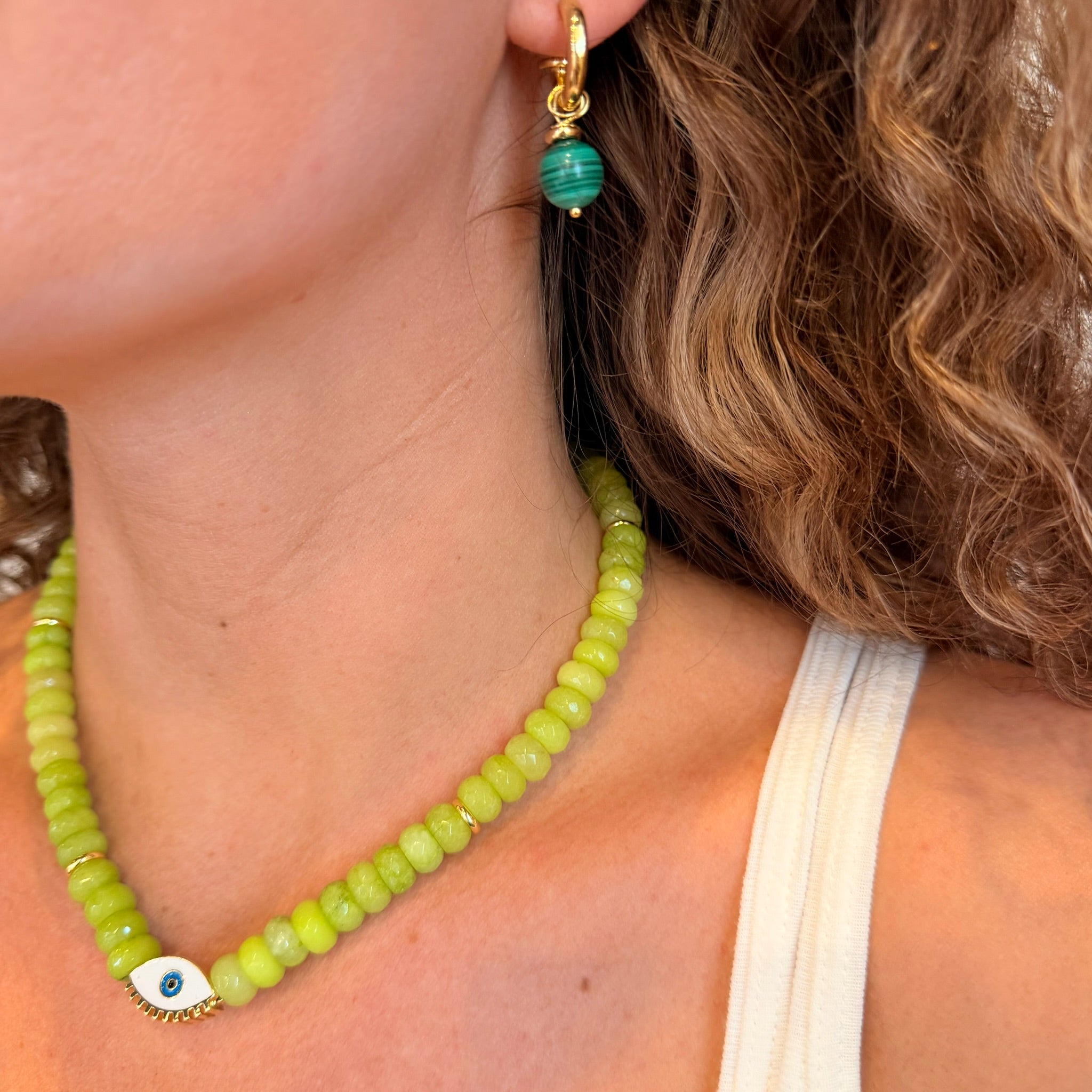 Gem Drop Earrings - Malachite - on model