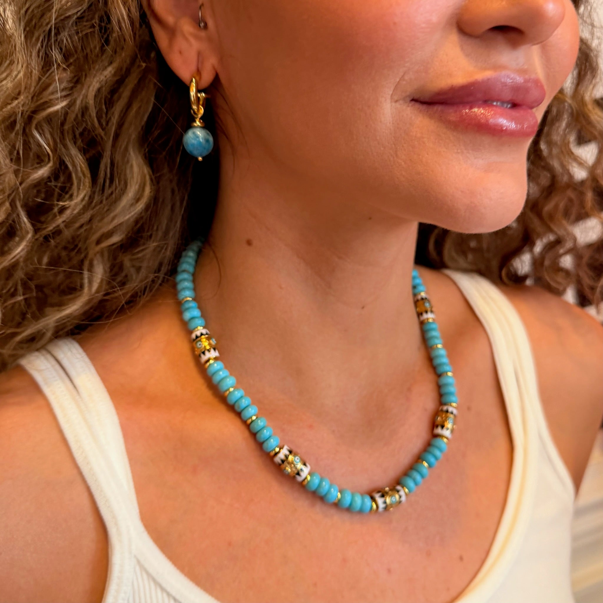 Gem Drop Earrings - Turquoise - on model