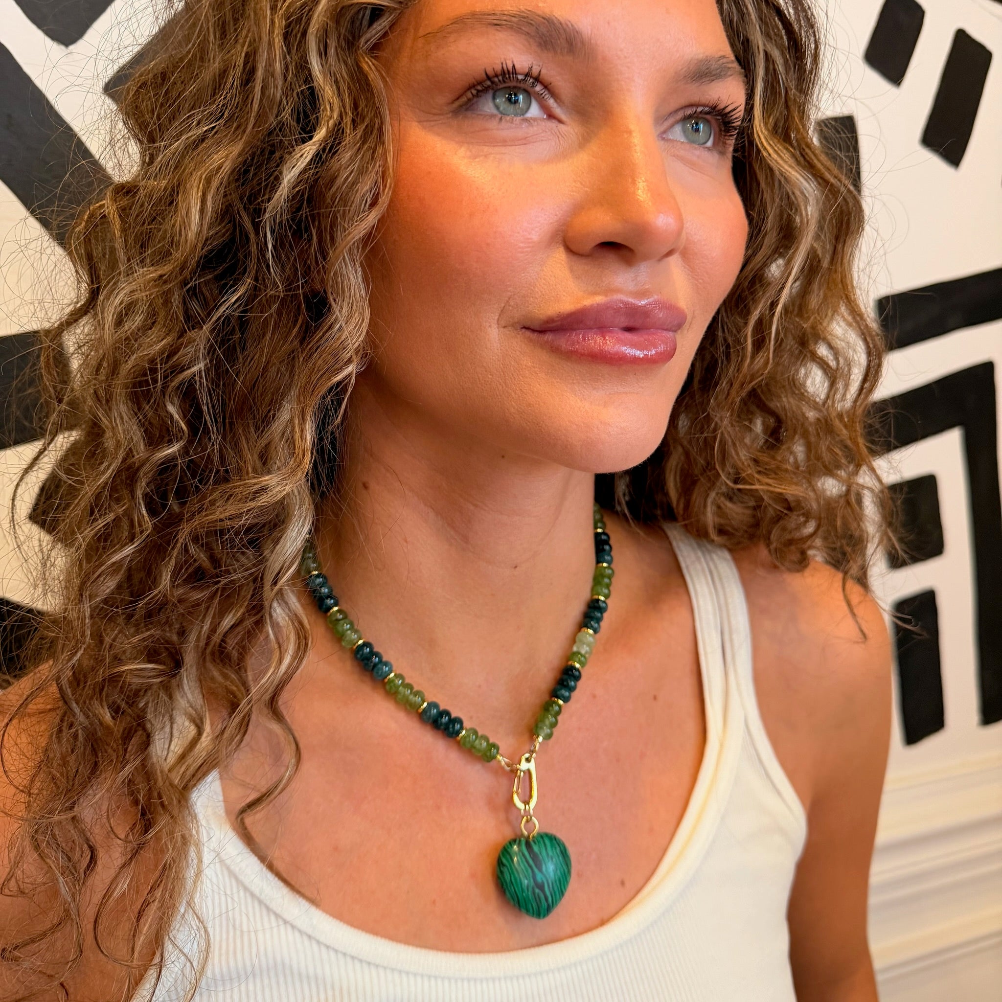 Gem Necklace with Heart - Palm - on model