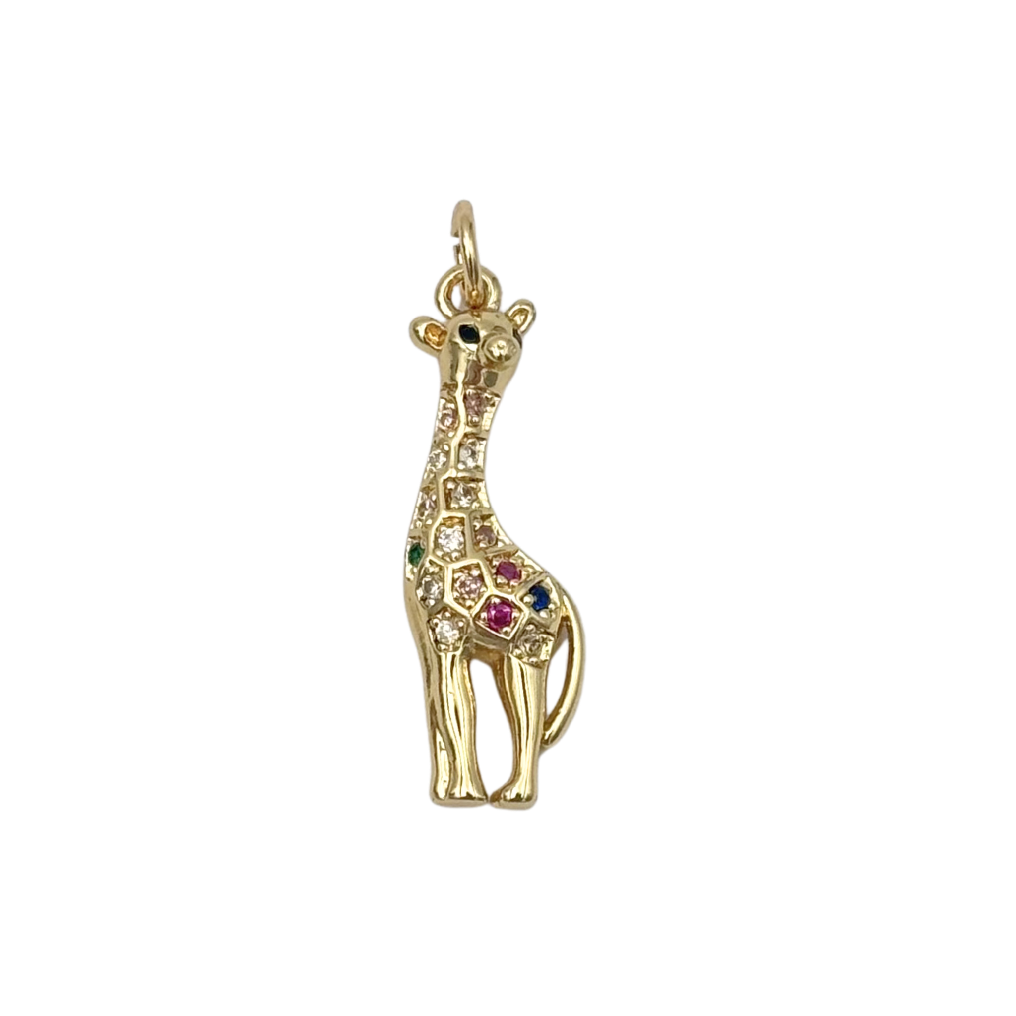 Gold giraffe charm with multi colored rhinestone body by HOLST+LEE