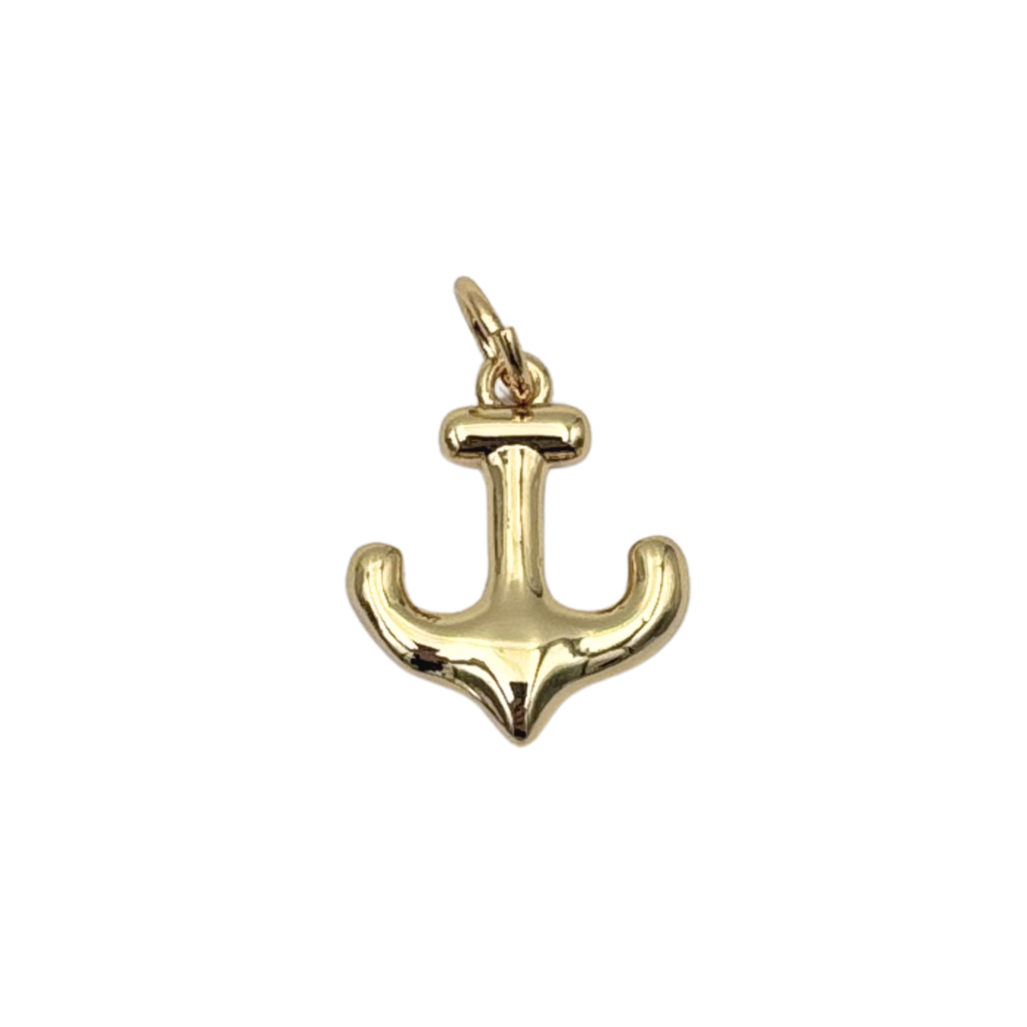 Gold nautical anchor charm with polished finish, crossbar, and curved flukes by HOLST+LEE