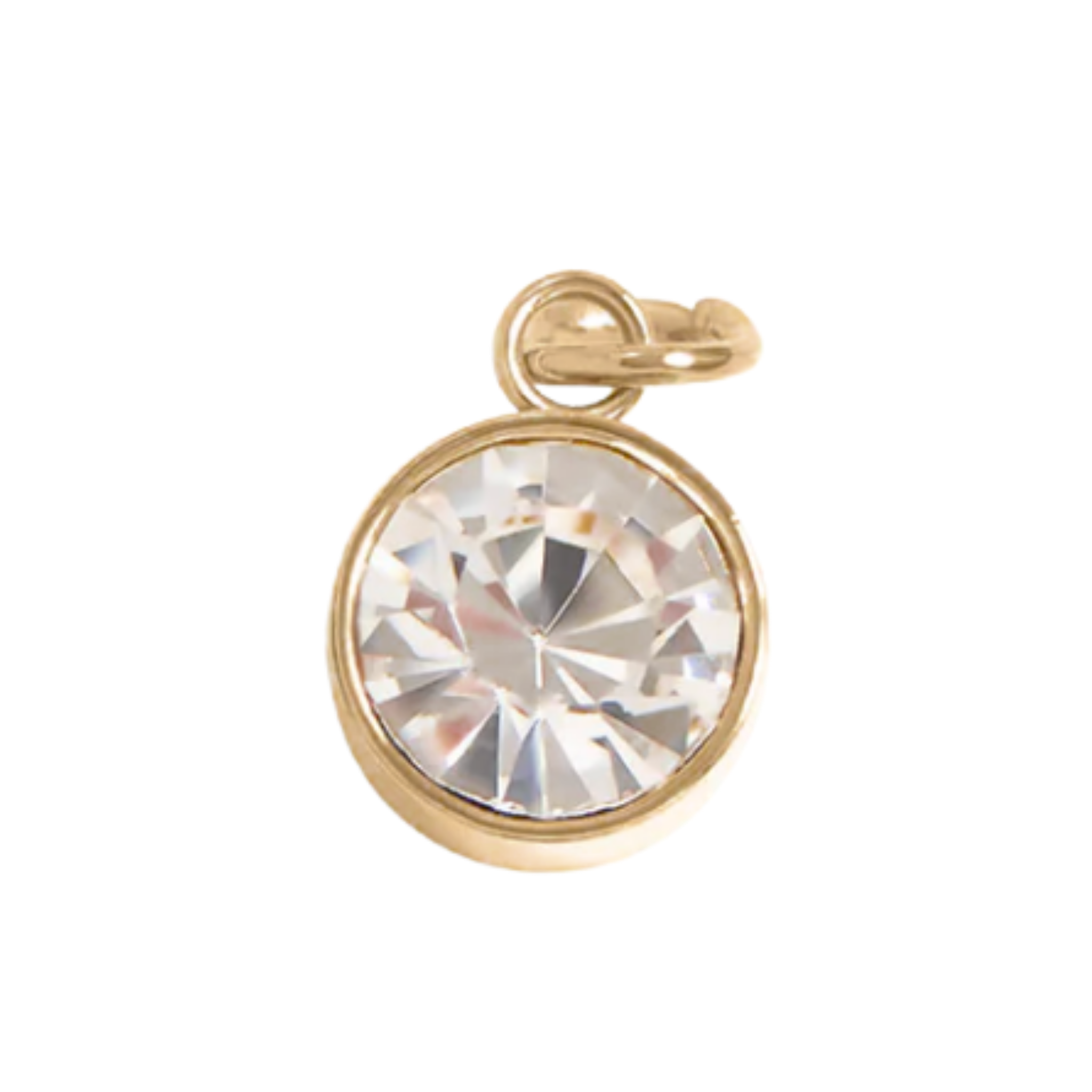 April birthstone diamond charm with faceted clear stone and gold bezel setting by HOLST+LEE