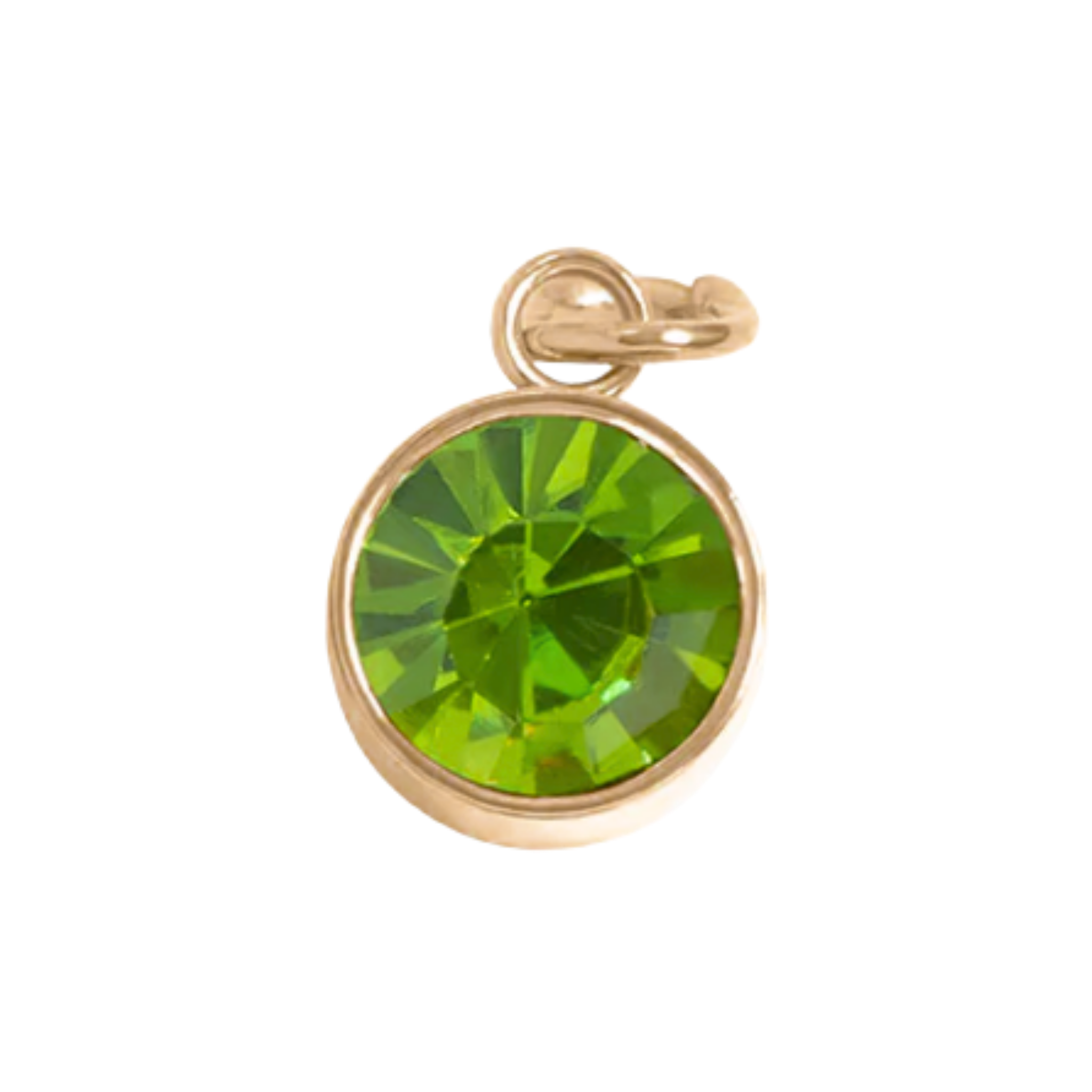 August birthstone peridot charm with faceted deep green and gold bezel setting by HOLST+LEE