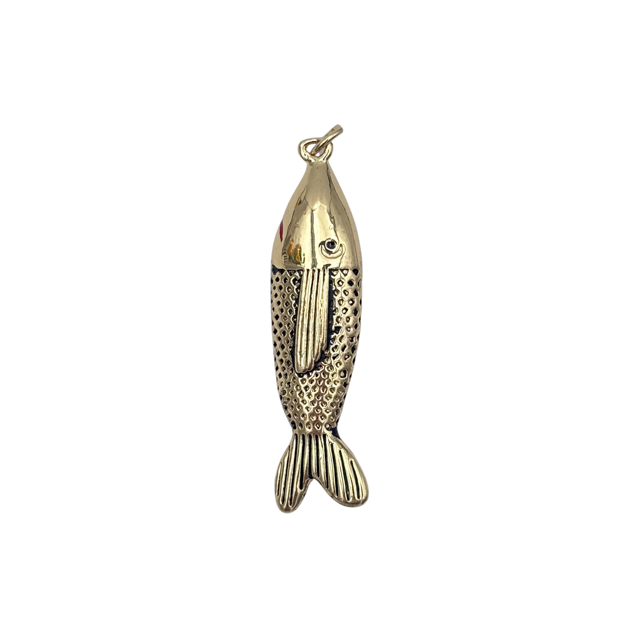Vintage gold and black enamel fish pendant charm with textured scales by HOLST+LEE