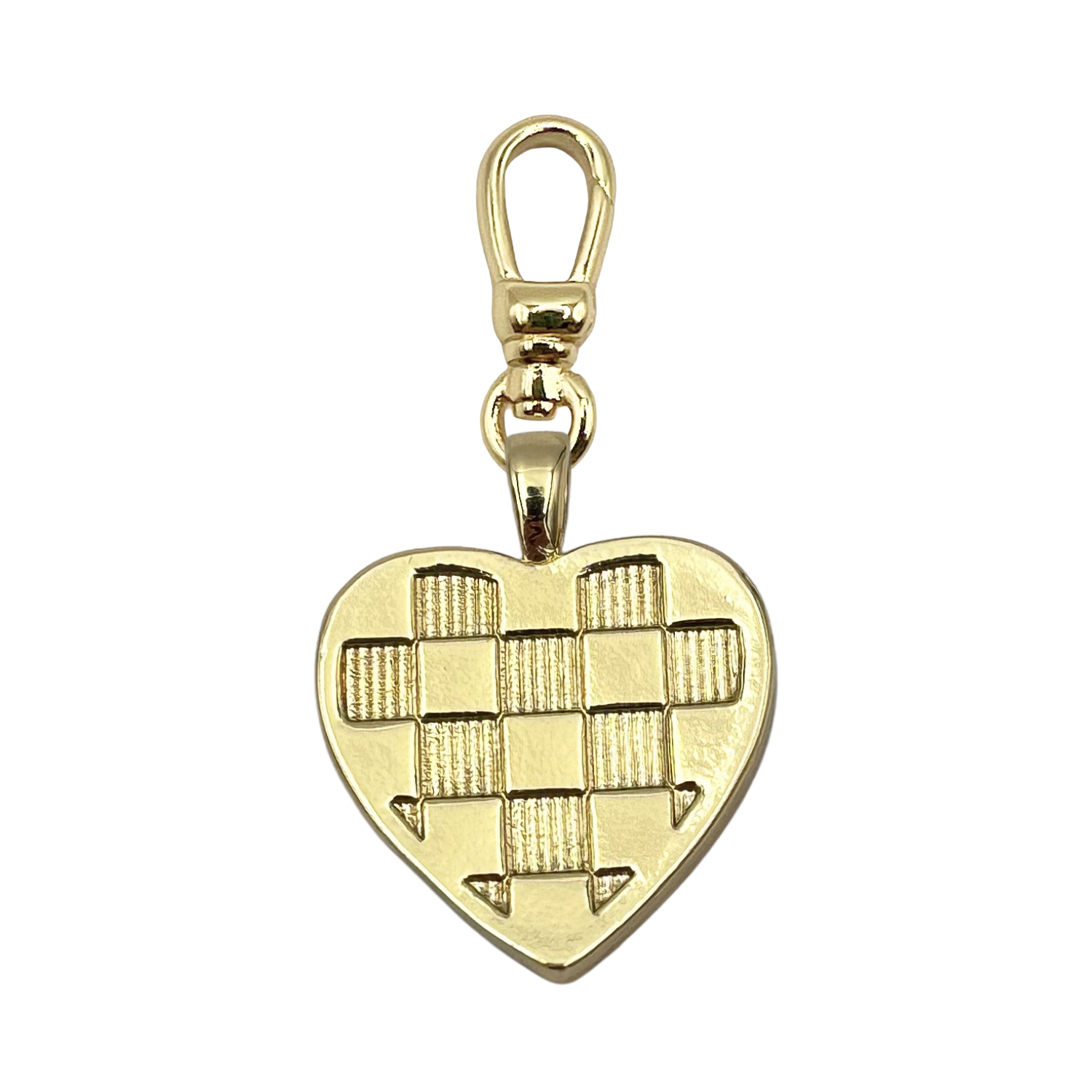 Gold heart charm with basket-weave texture with gold charm clip by HOLST+LEE