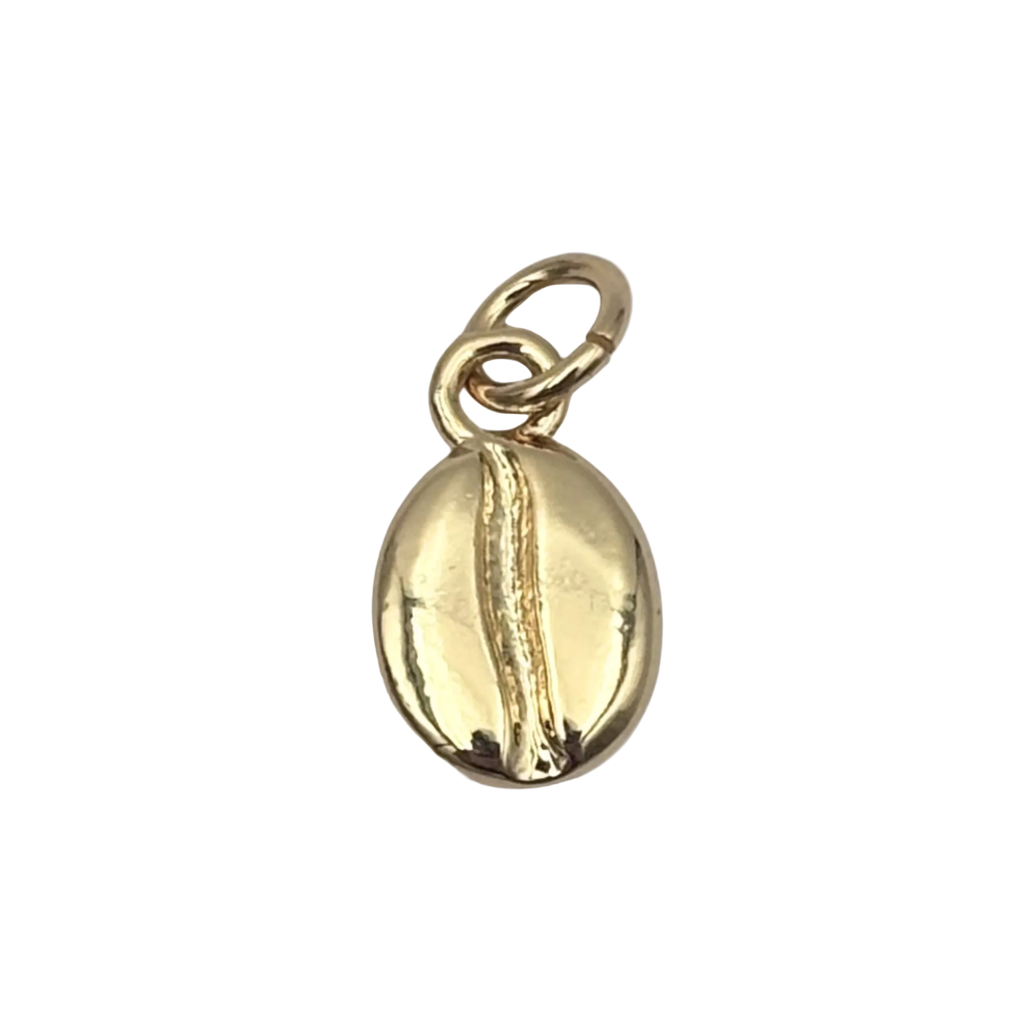 Gold coffee bean charm with sculpted 3D bean shape and center crease detail by HOLST+LEE