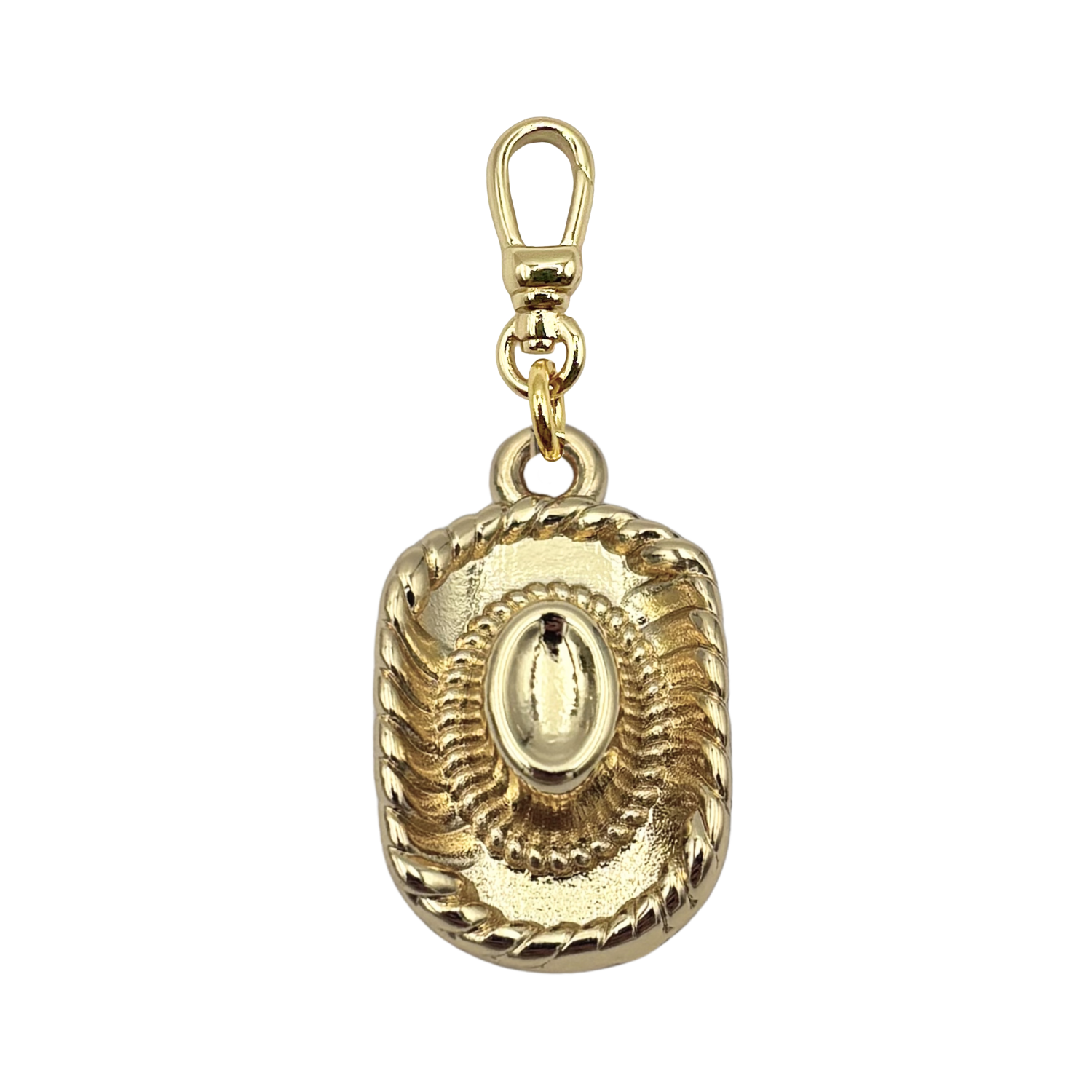 Gold cowgirl hat charm with rope band and textured brim with gold charm clip by HOLST+LEE