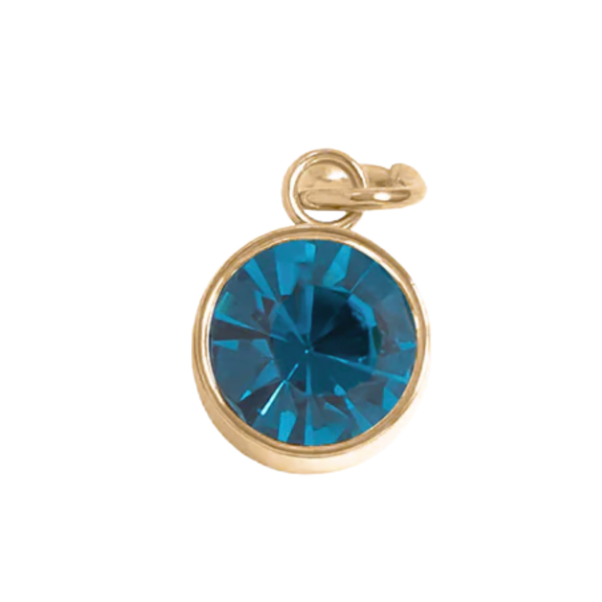 December birthstone blue topaz charm with faceted blue and gold bezel setting by HOLST+LEE