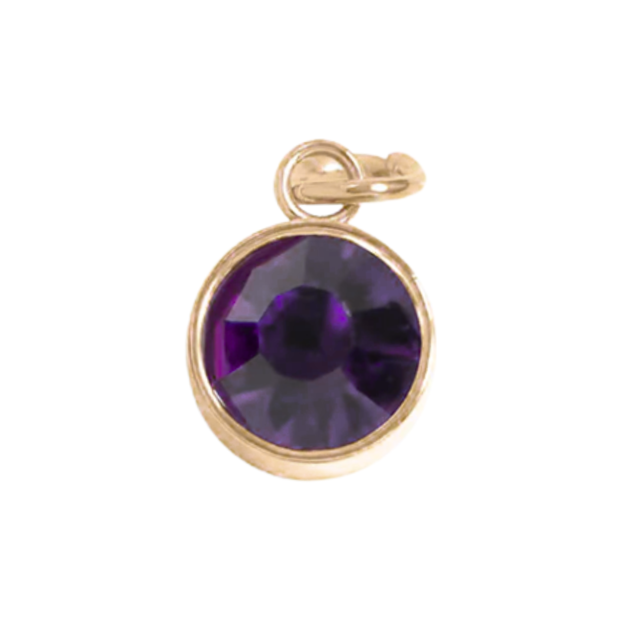 February birthstone amethyst charm with faceted deep purple stone and silver bezel setting 