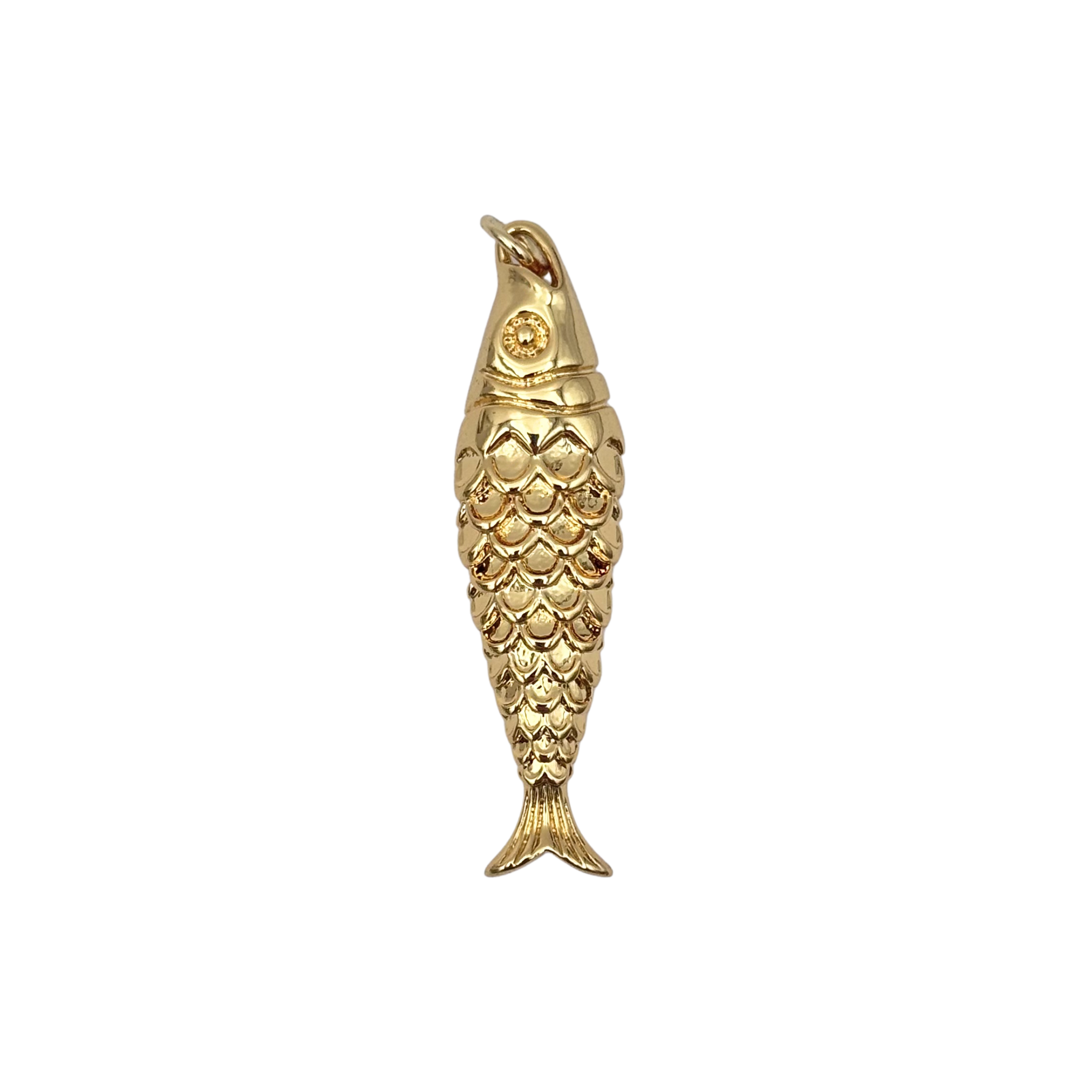 Gold 3D fish charm with layered scale texture by HOLST+LEE