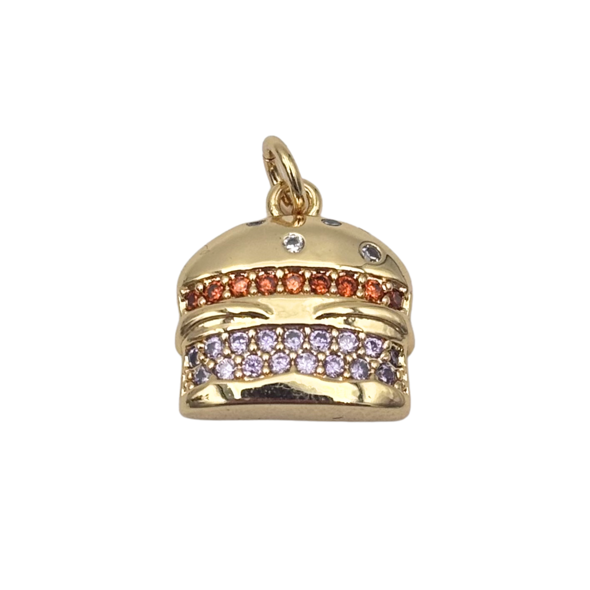 Gold hamburger charm with colored rhinestones by HOLST+LEE