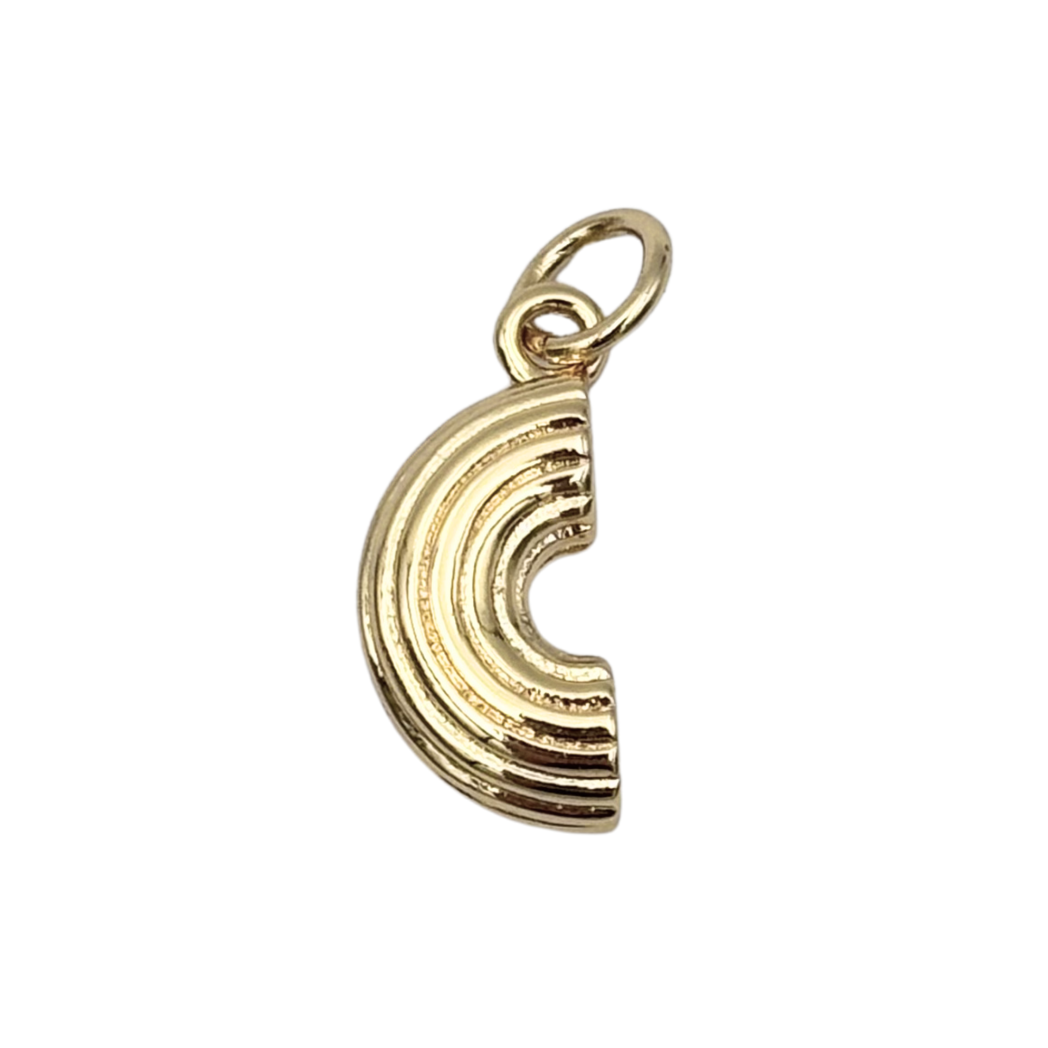 Polished gold macaroni pasta charm with ridged curved detail by HOLST+LEE