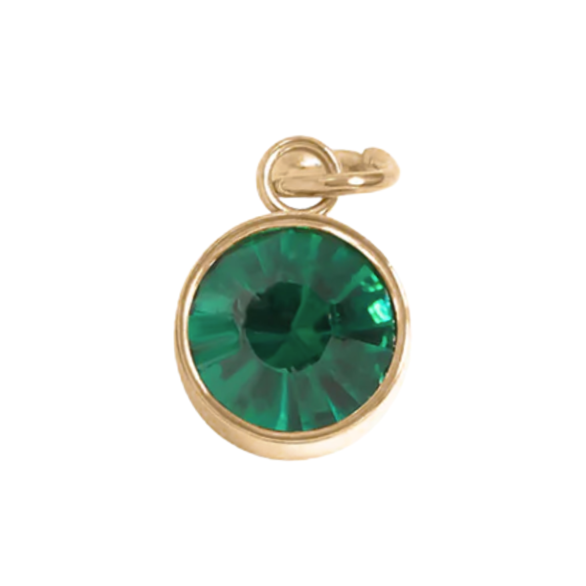 May birthstone emerald charm with faceted deep green and gold bezel setting by HOLST+LEE