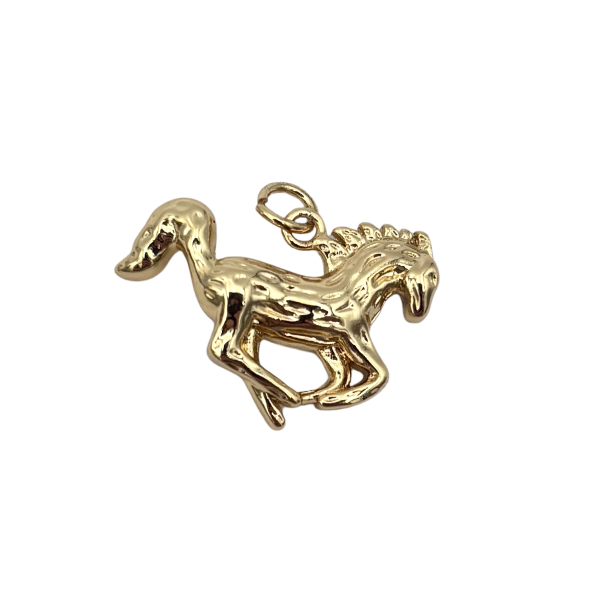 Gold galloping horse charm with flowing mane and tail with textured finish by HOLST+LEE
