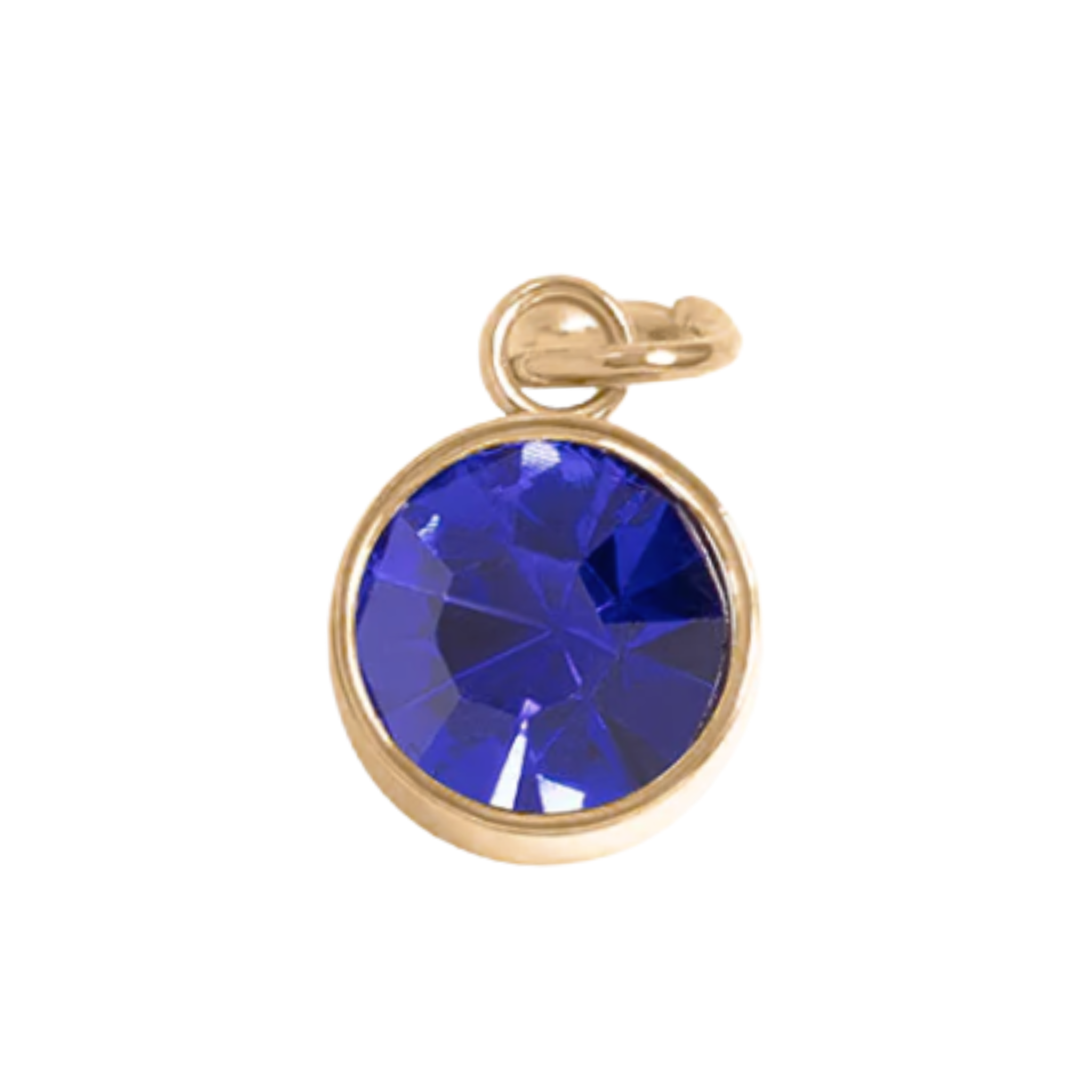September birthstone sapphire charm with faceted deep blue and gold bezel setting by HOLST+LEE