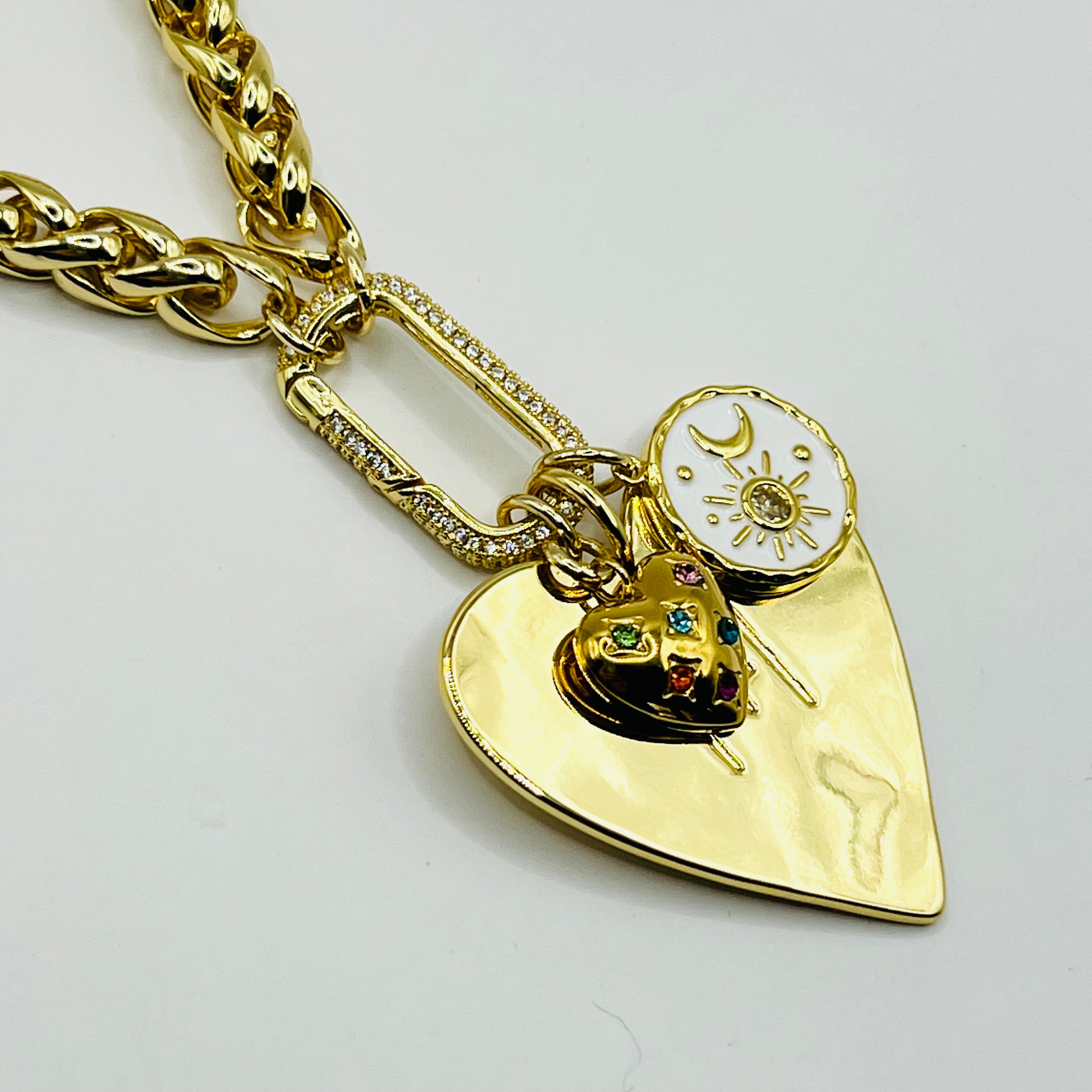 Gold Signature Pendant Necklace with Heart with Charms
