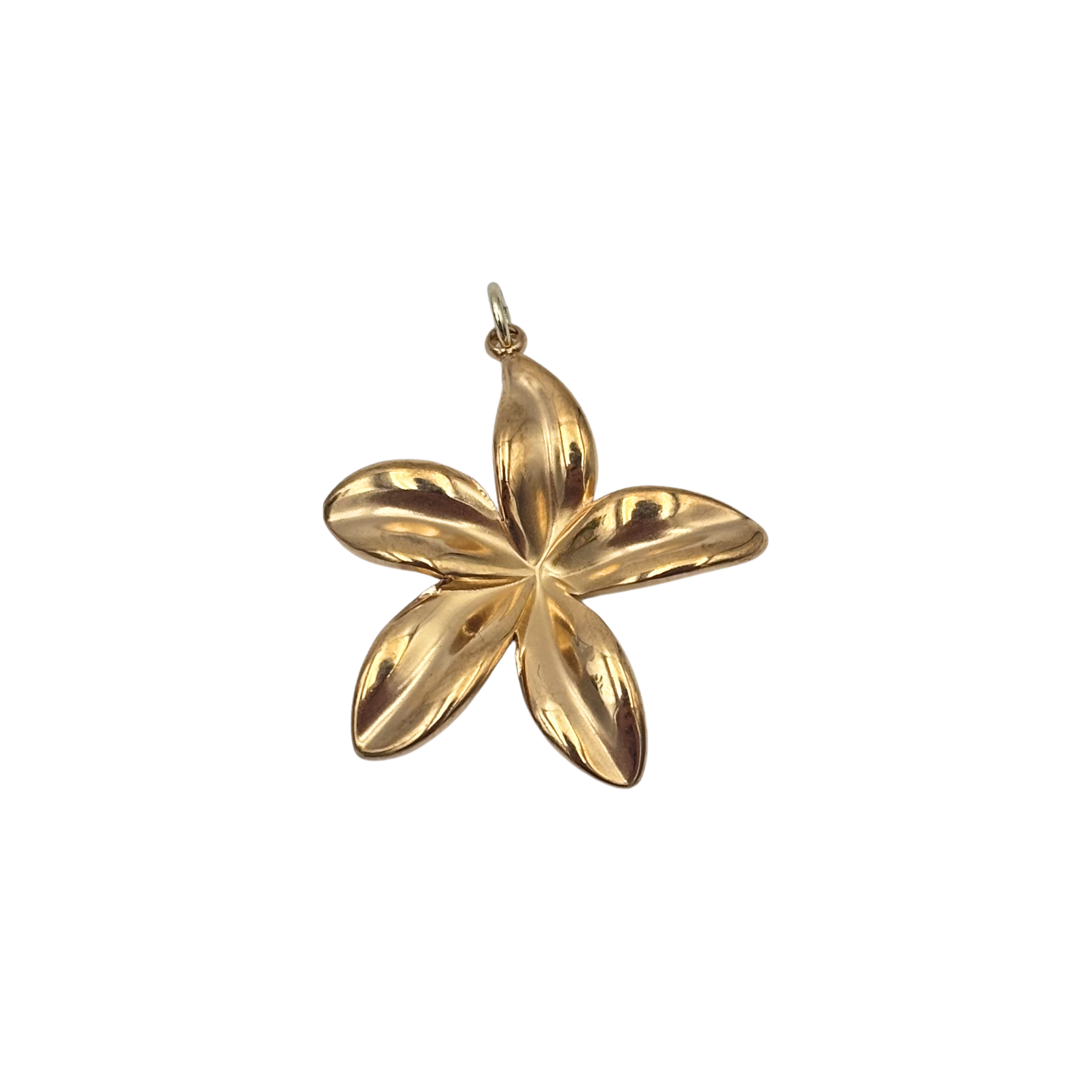 Gold five-petal hibiscus flower pendant with polished ridged petals by HOLST+LEE