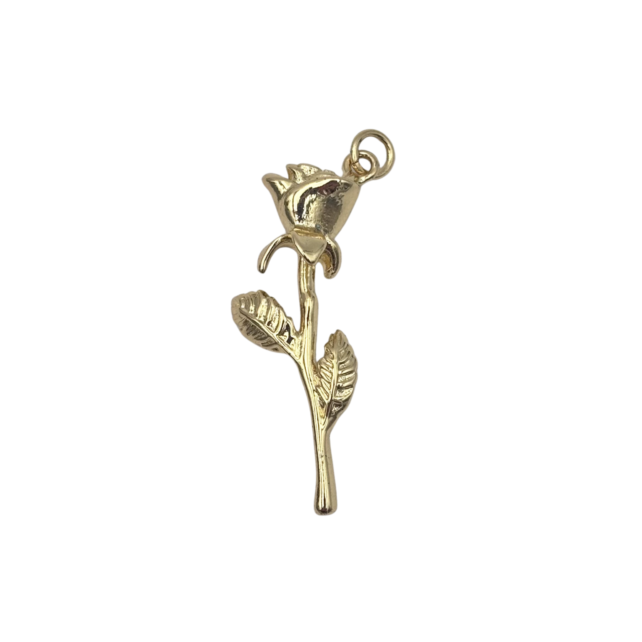 Gold full stem rose pendant with engraved bloom and detailed leaves by HOLST+LEE