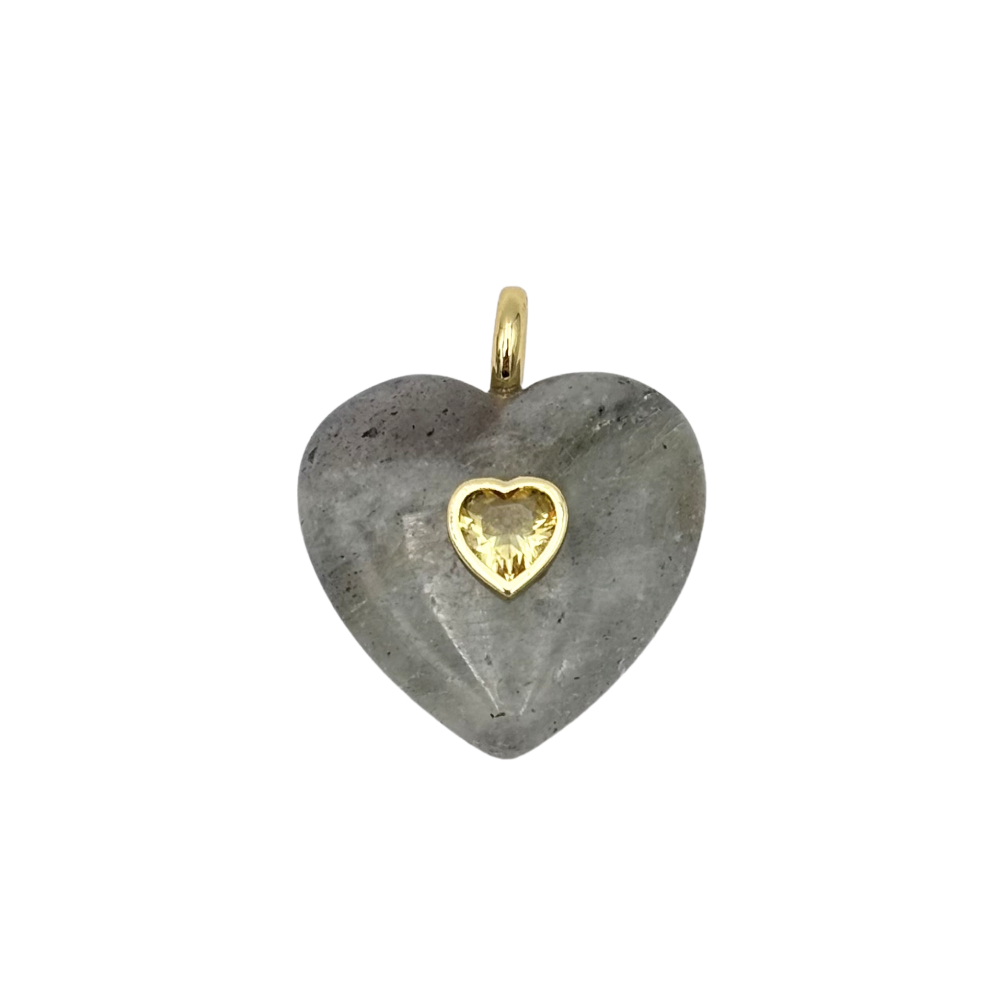 Gray agate semi-precious stone heart charm with citrine center stone by HOLST+LEE