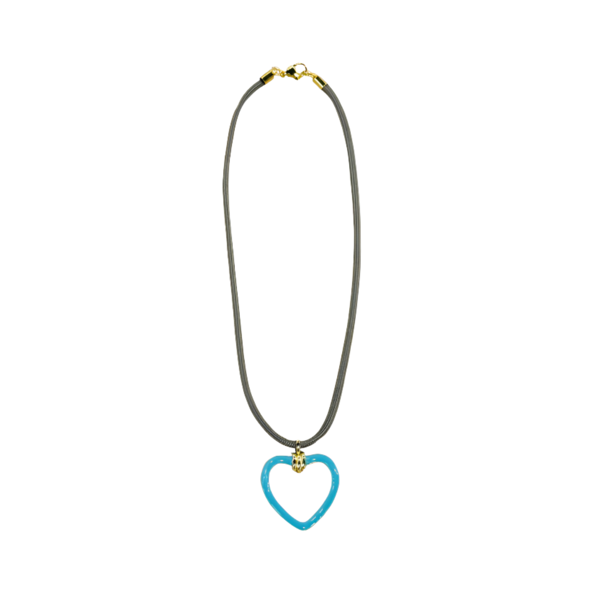 Gray colored paracord necklace with  gold-filled and turquoise enamel heart-shaped charm by HOLST+LEE