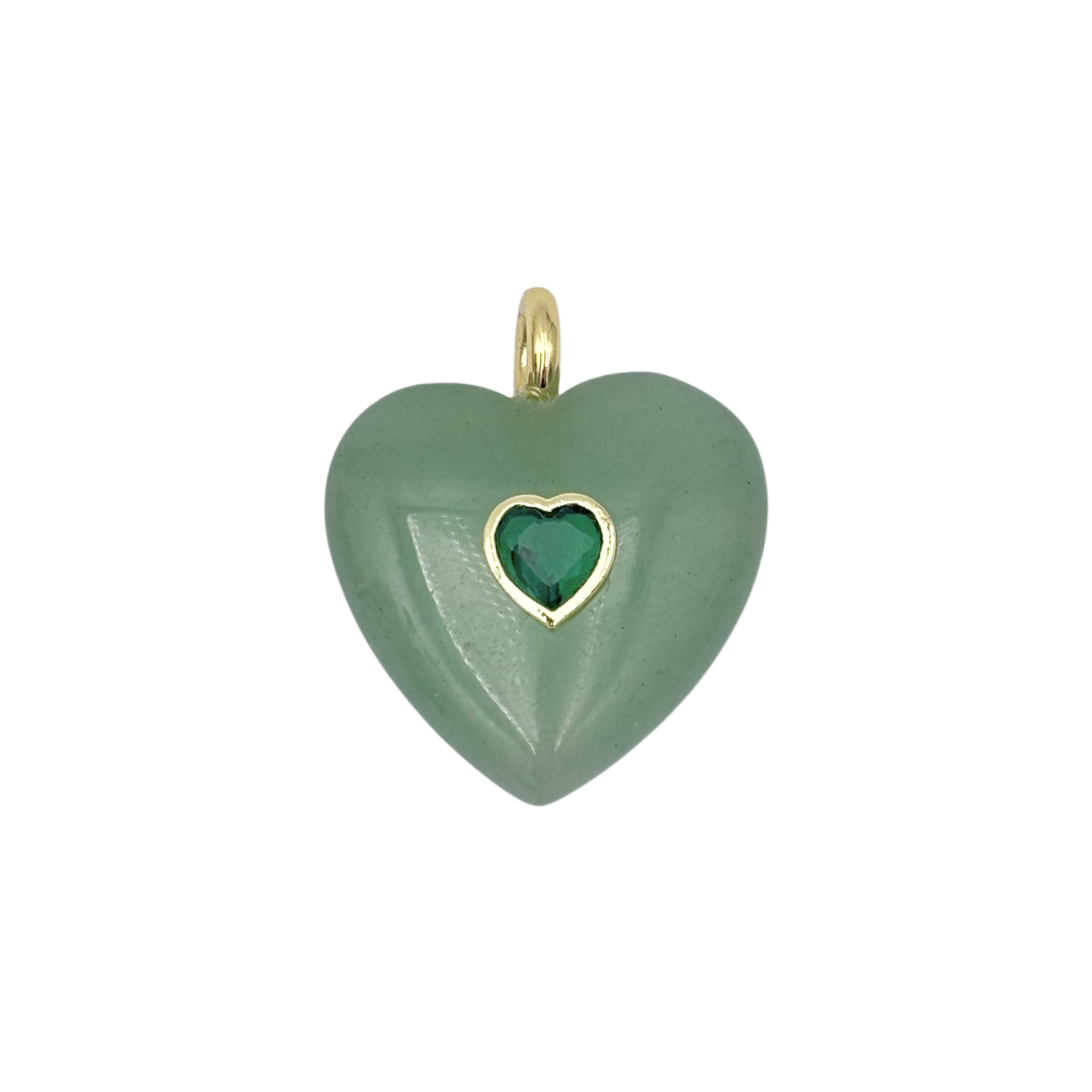 Green aventurine green semi-precious stone heart charm with emerald center stone by HOLST+LEE