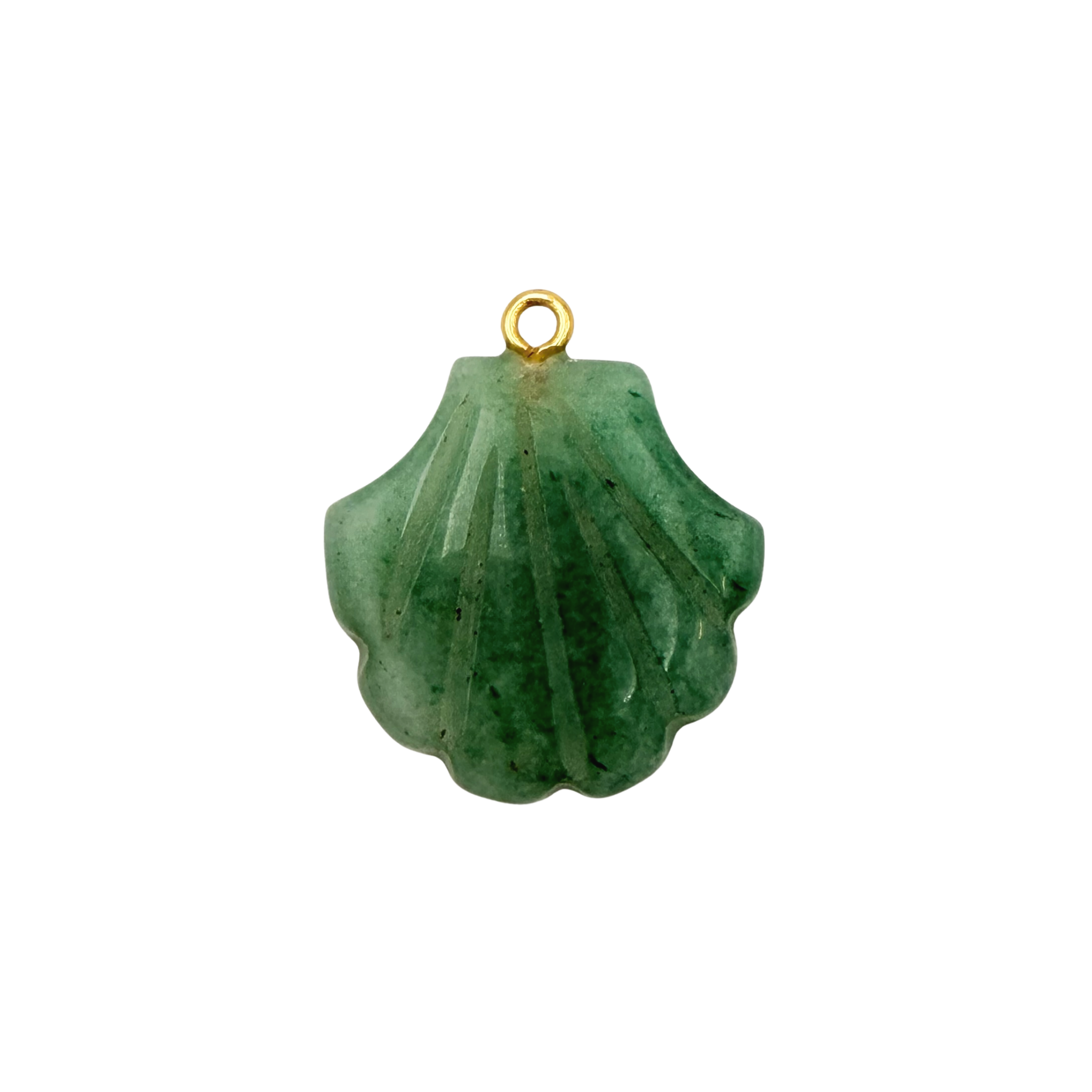 Green Adventurine carved scallop shell charm with polished stone finish by HOLST+LEE