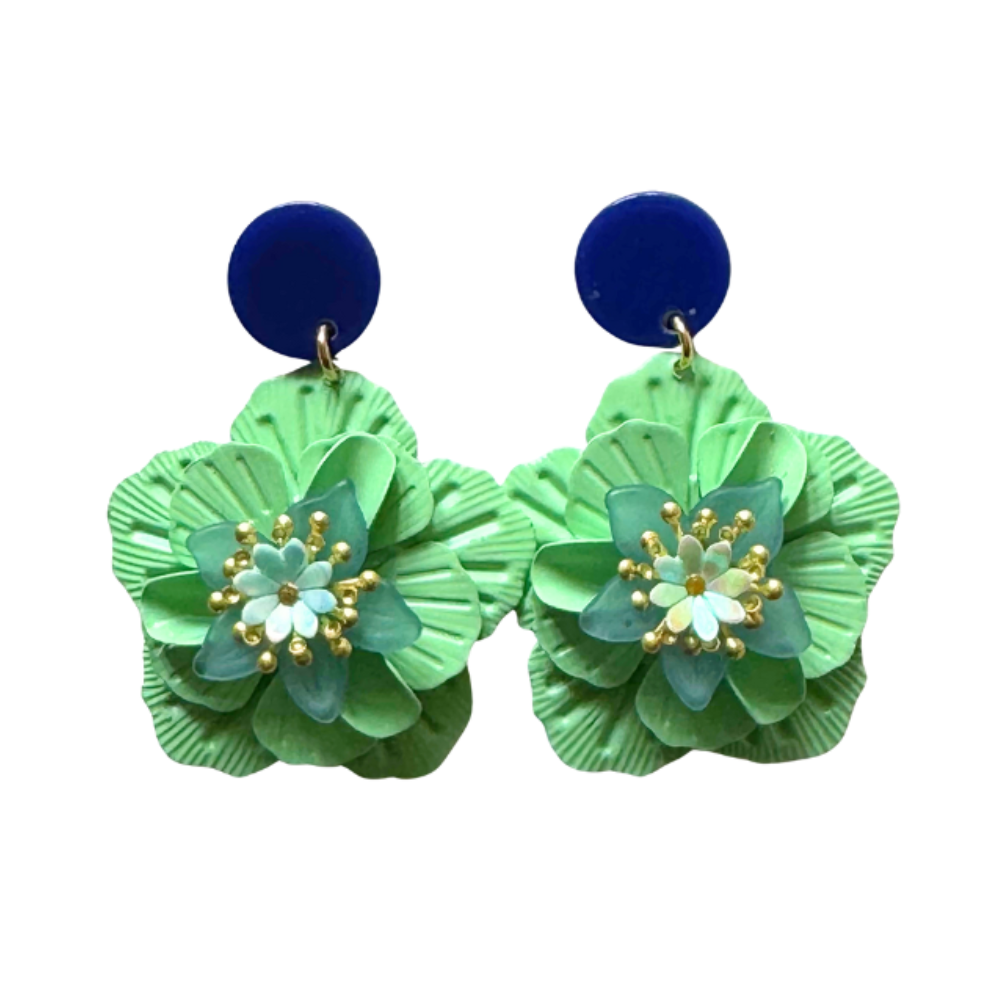 Green Metal Flower Post Earrings