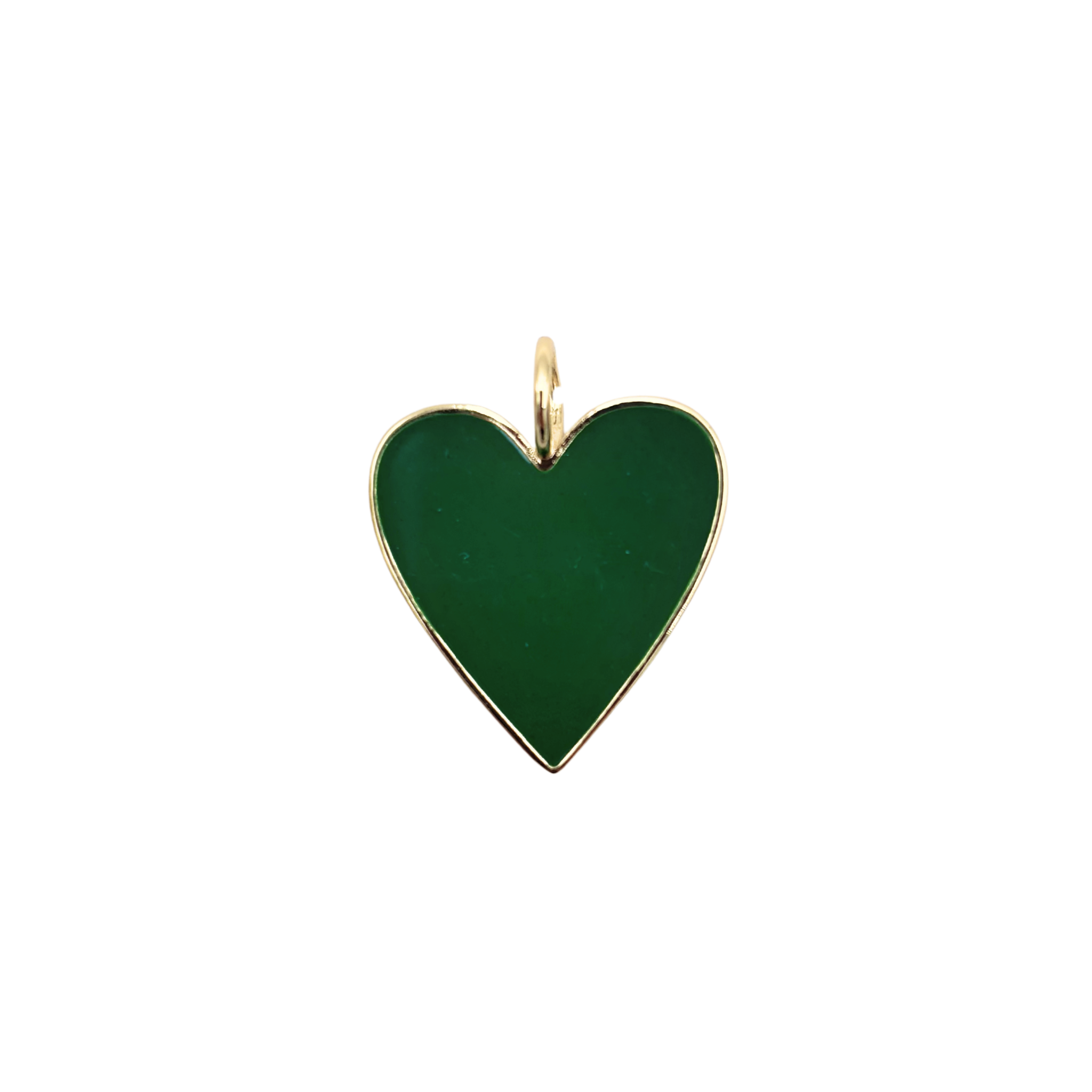 Gold-rimmed green enamel heart charm with smooth polished face by HOLST+LEE