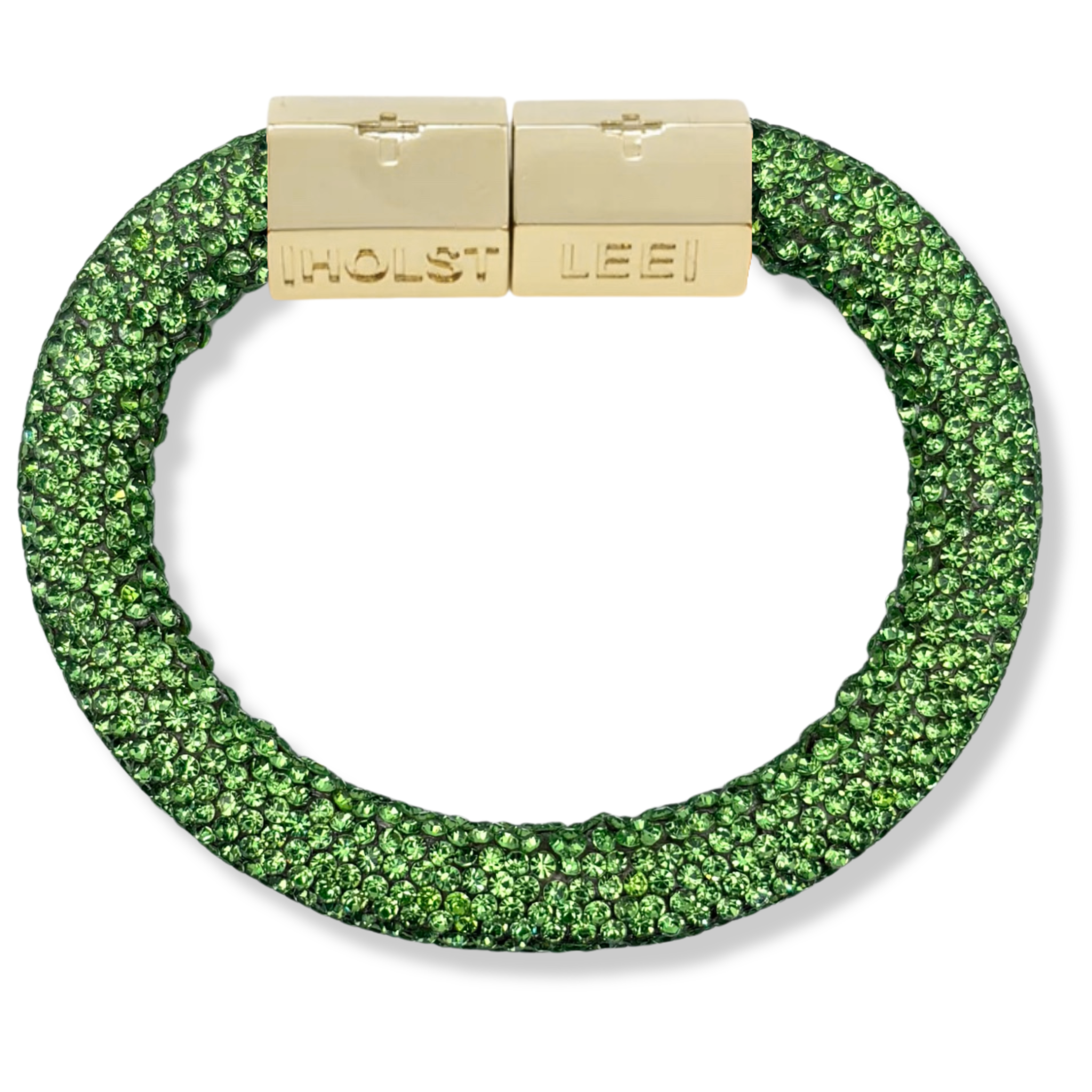 Green Sparkle rope with gold magnetic clasped bracelet and 18K gold-filled hardware by HOLST+LEE
