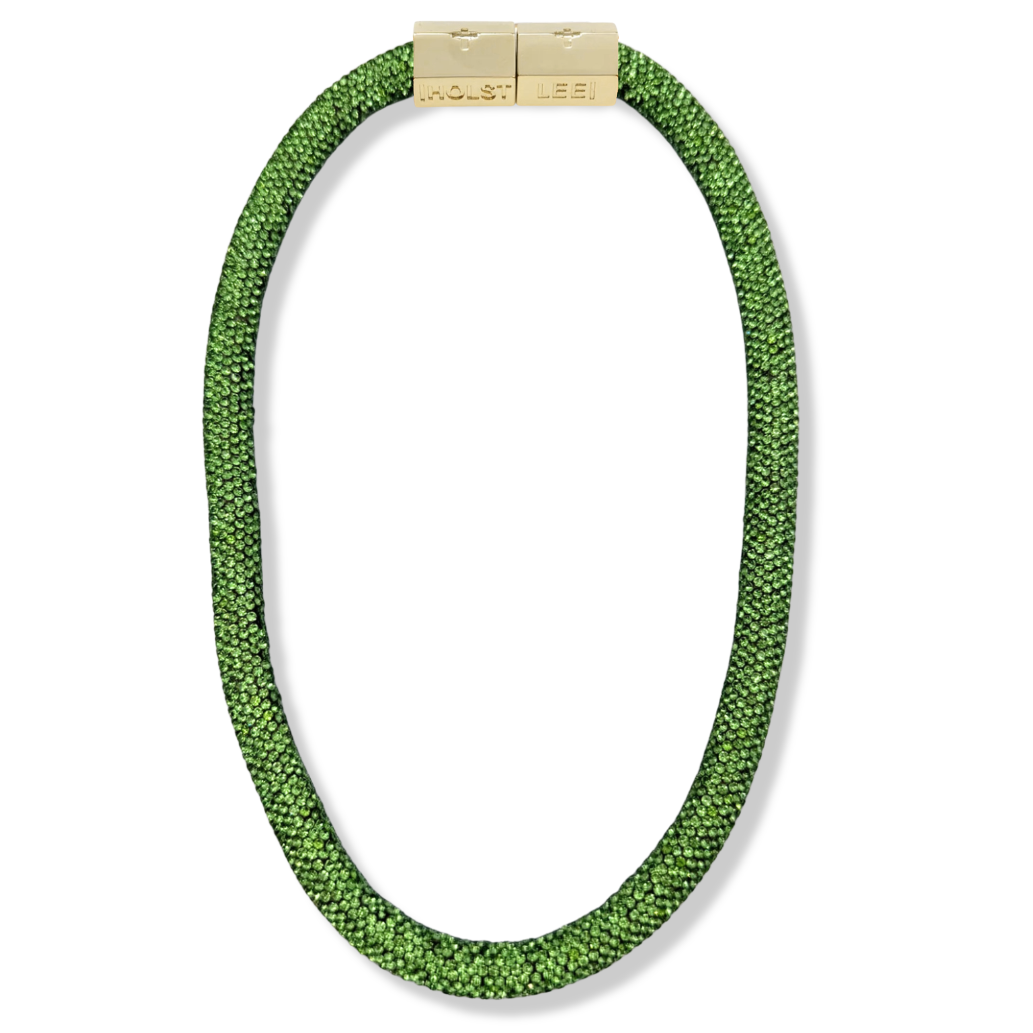 Green Sparkle rope with gold magnetic clasped necklace and 18K gold-filled hardware by HOLST+LEE