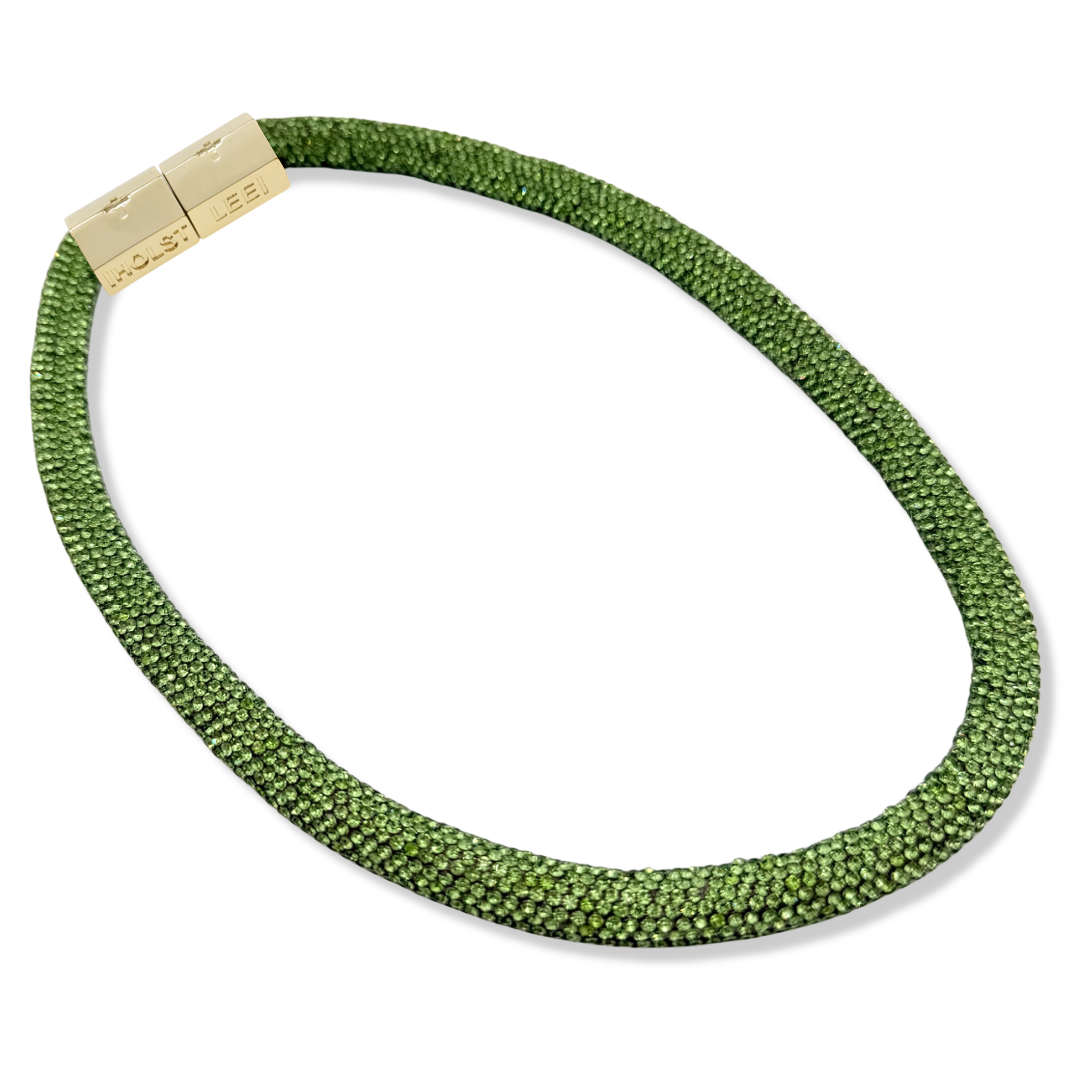 Green Sparkle rope with gold magnetic clasped necklace and 18K gold-filled hardware by HOLST+LEE
