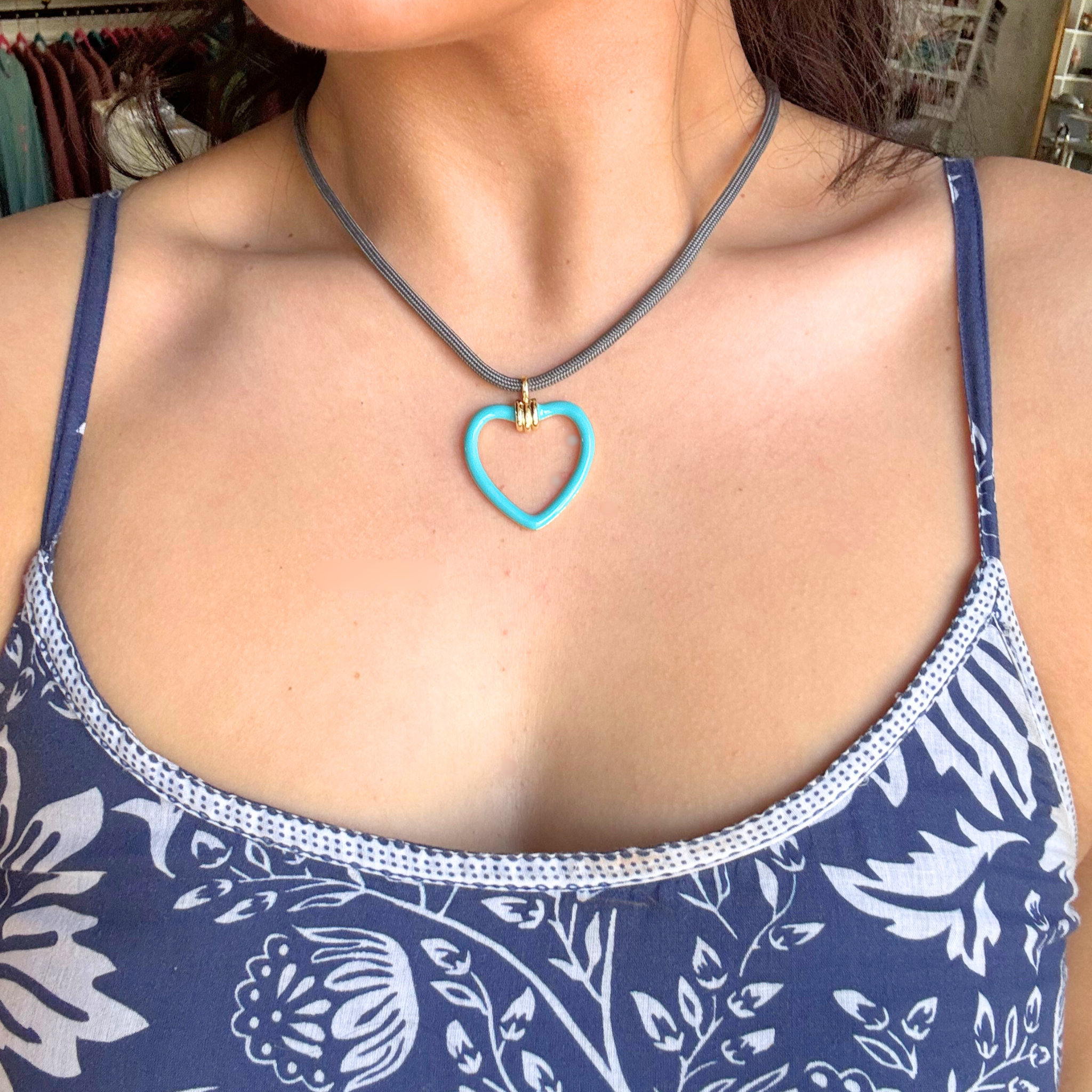 Heart on a String Gray / Turquoise Shot on Model