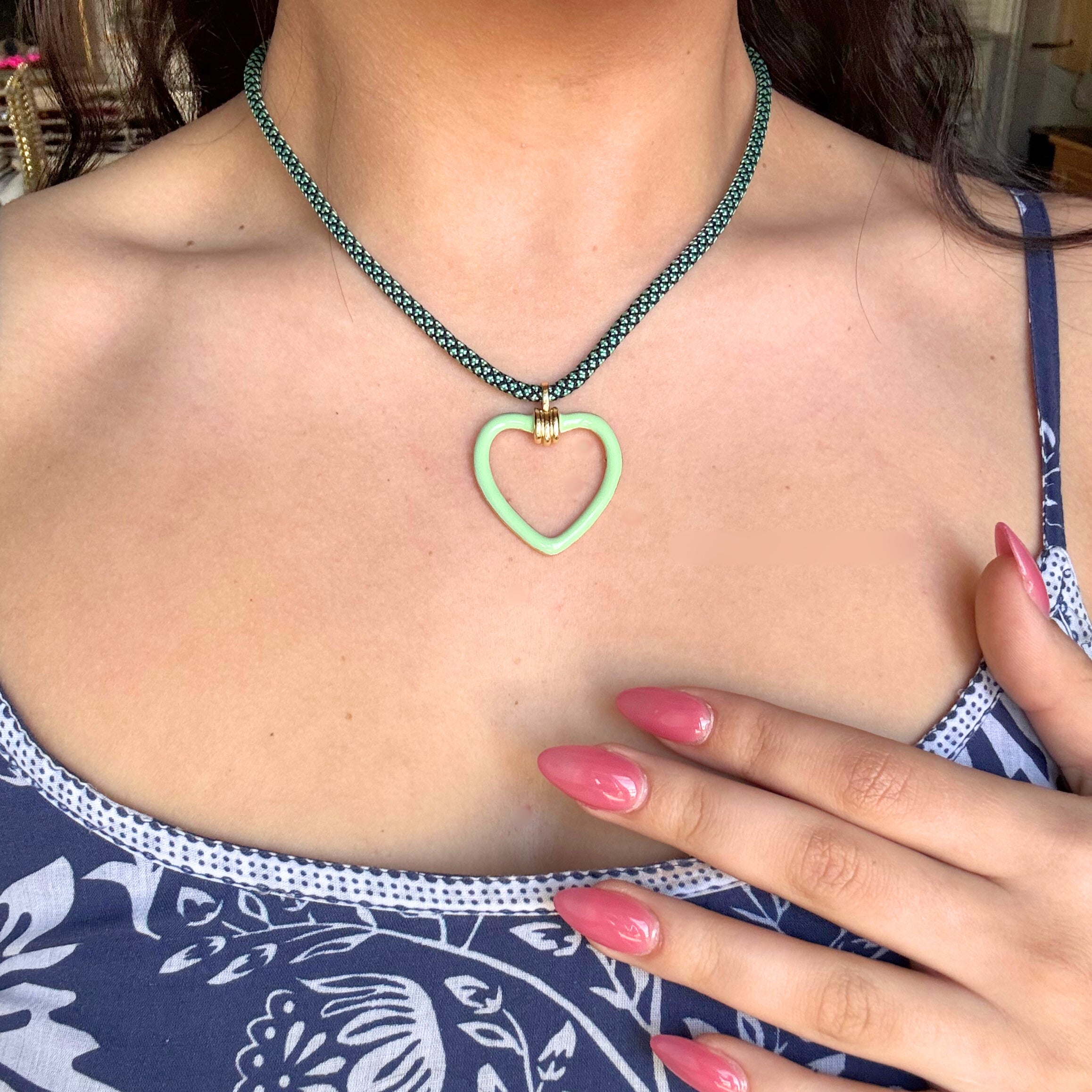 Heart on a String Green / Seafoam on Model 