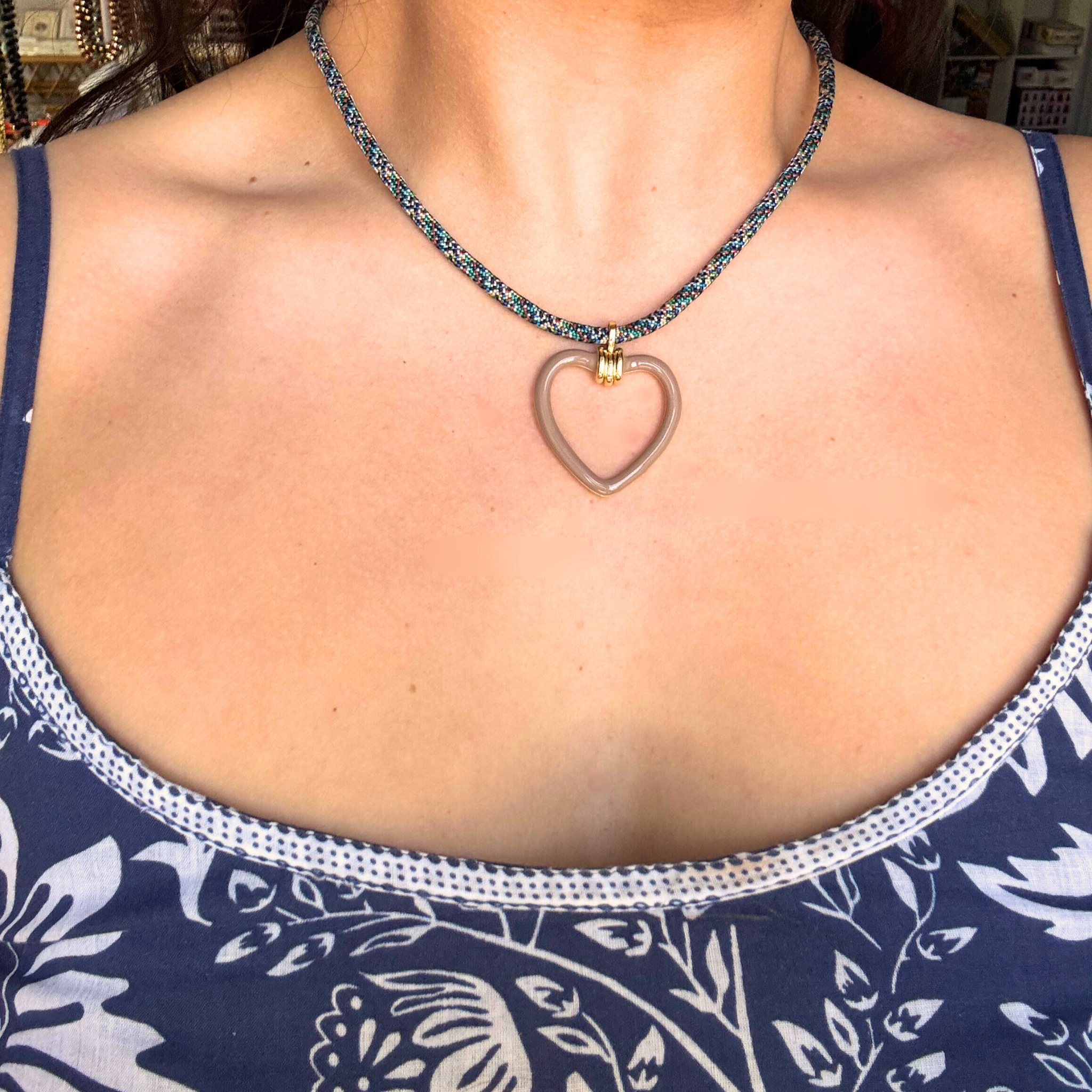 Heart on a String Multi/Tan on Model 