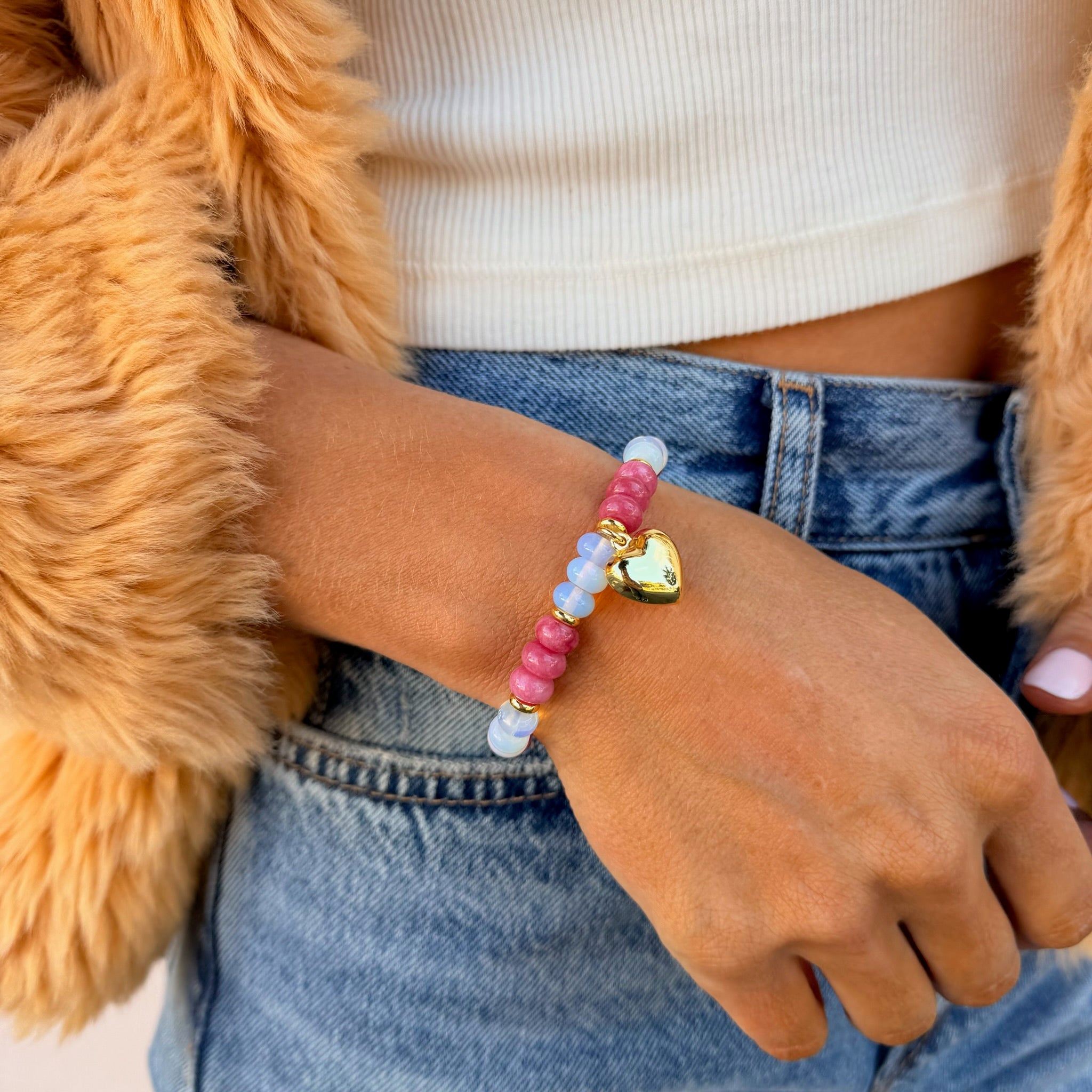 Hibiscus Gem Bracelet with Heart - on model